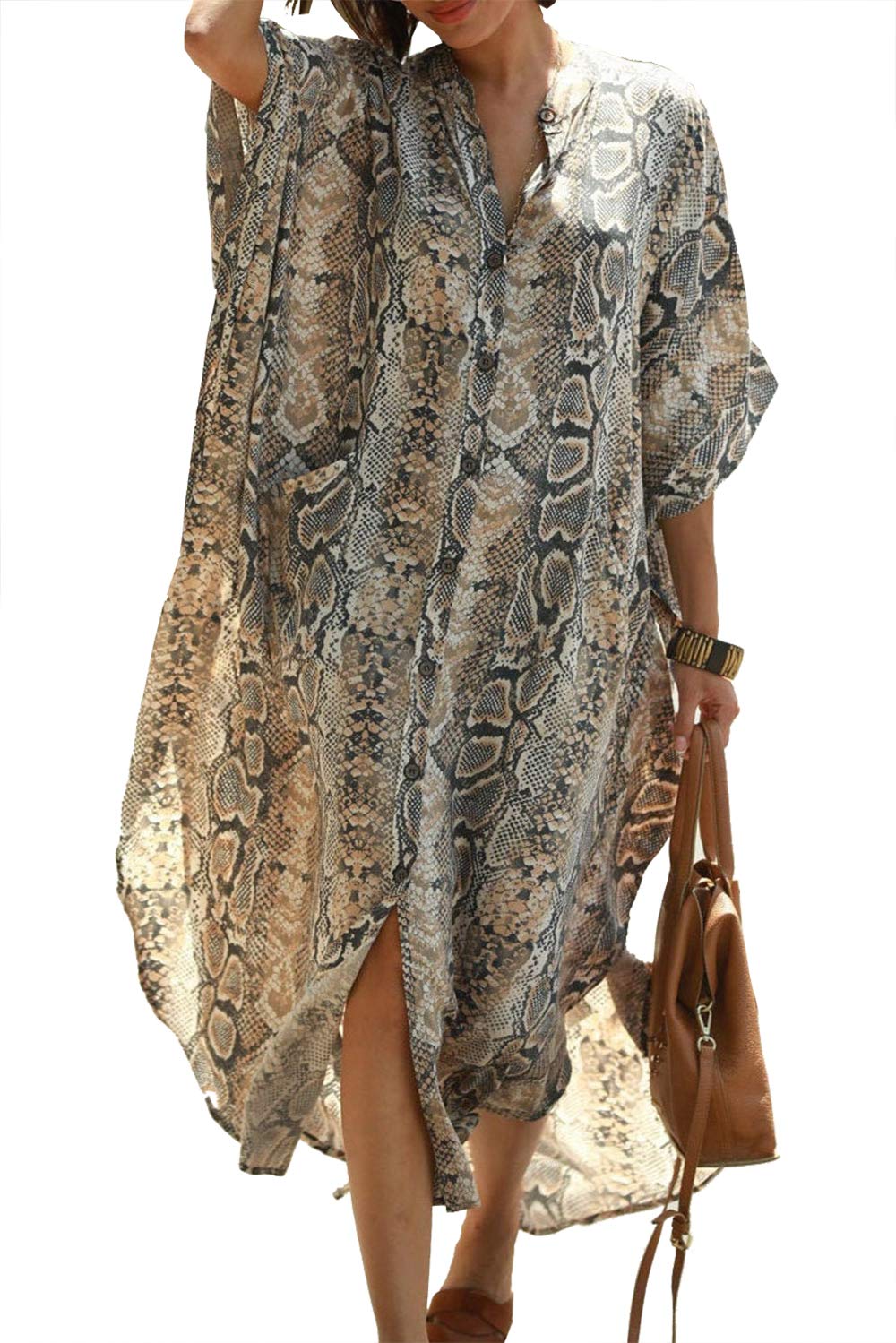 L-Peach Vestido de Playa Kimono Pareo Kaftan Maxi Pareos Bikini Cover Up para Mujer