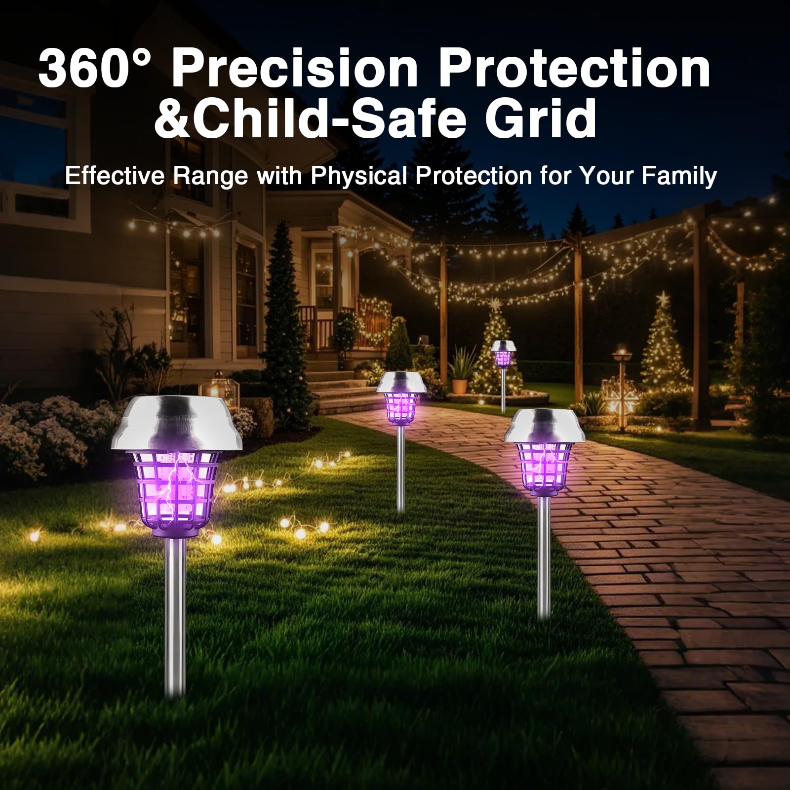 4pcs Anti Zanzara Solare, Lampada Anti Zanzara Elettrica con Illuminazione LED Lampada UV Contro Zanzare Mosche IP65,per la casa, giardino, cortile, campeggio (4 pezzi)