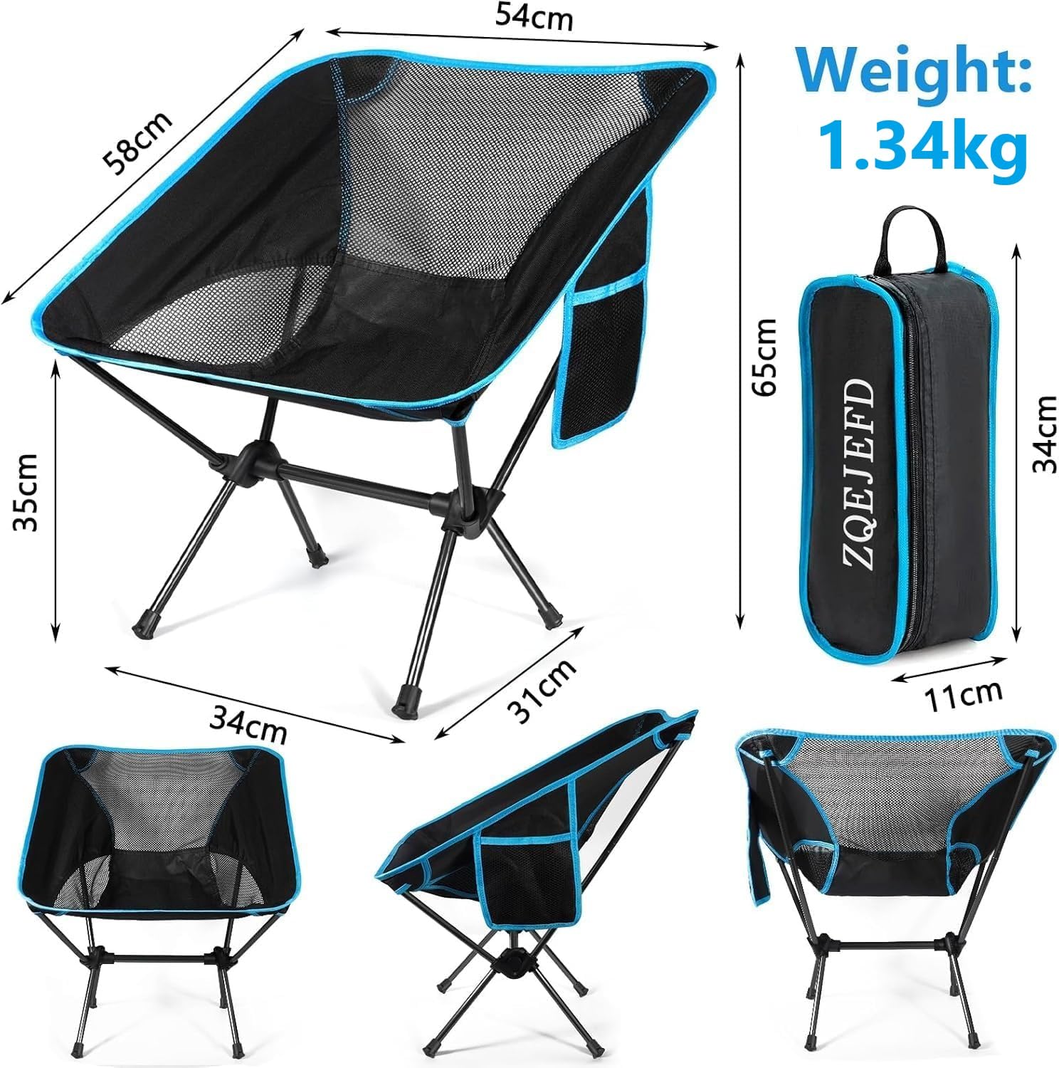 Chaise de Camping Pliable, Chaise Pliante Portable Légère avec Sac de Transport, Charge Maximale 120kg, Ultra Légère Chaise de Plage Pliable pour Les Voyages, Randonnée, Camping, Pique-Nique - 2