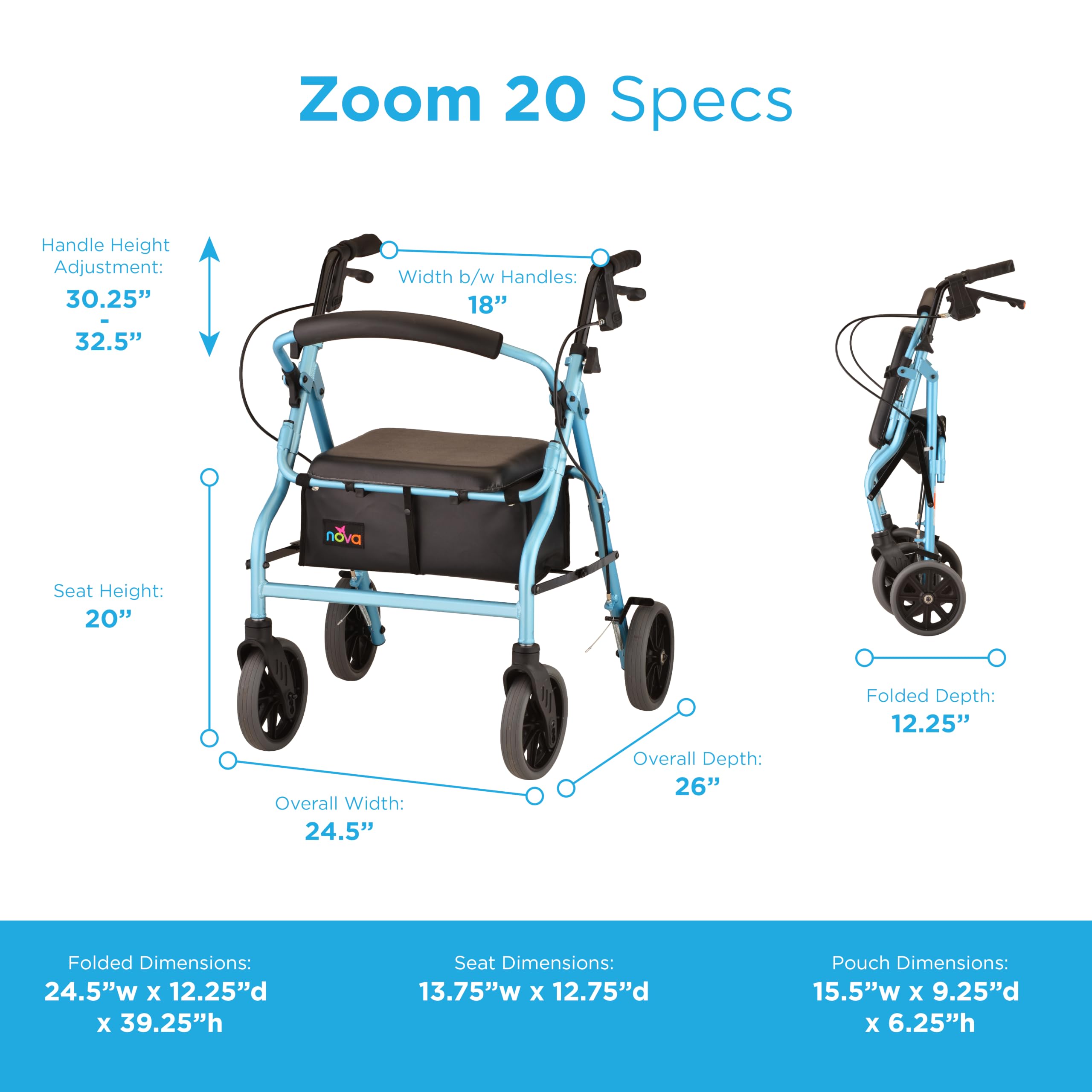 Amazon.com: NOVA Zoom 20 Rollator Walker for Seniors, Rolling