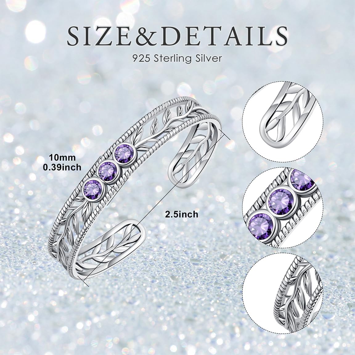 Vintage Leaf Filigree Cuff Bracelet, 925 Sterling Silver Adjustable Natural Gemstone Bangle, Boho Floral Jewelry Gift for Her