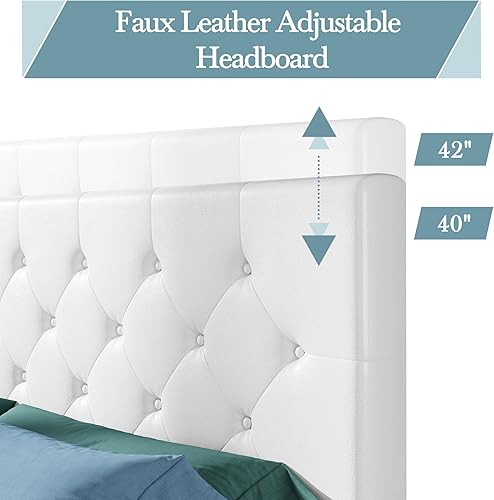 Miniatura 12 de HOOMIC Base de cama de almacenamiento de plataforma de tamaño matrimonial con 4 cajones y cabecera ajustable, listones de madera, no necesita Negro,