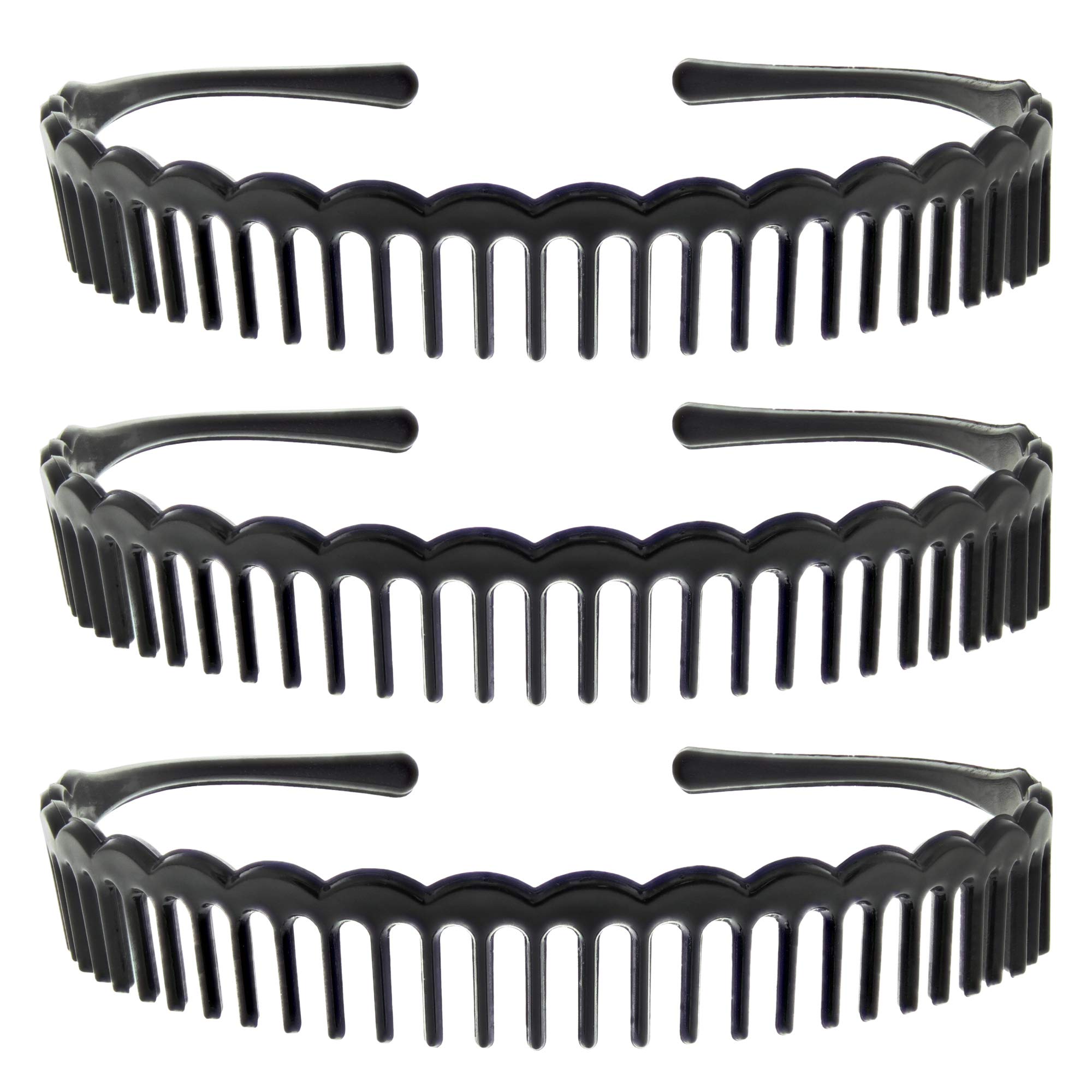 Zac's Alter Ego Set of 3 Strong Black Plastic Teeth Comb Hair Alice Headbands/Alicebands