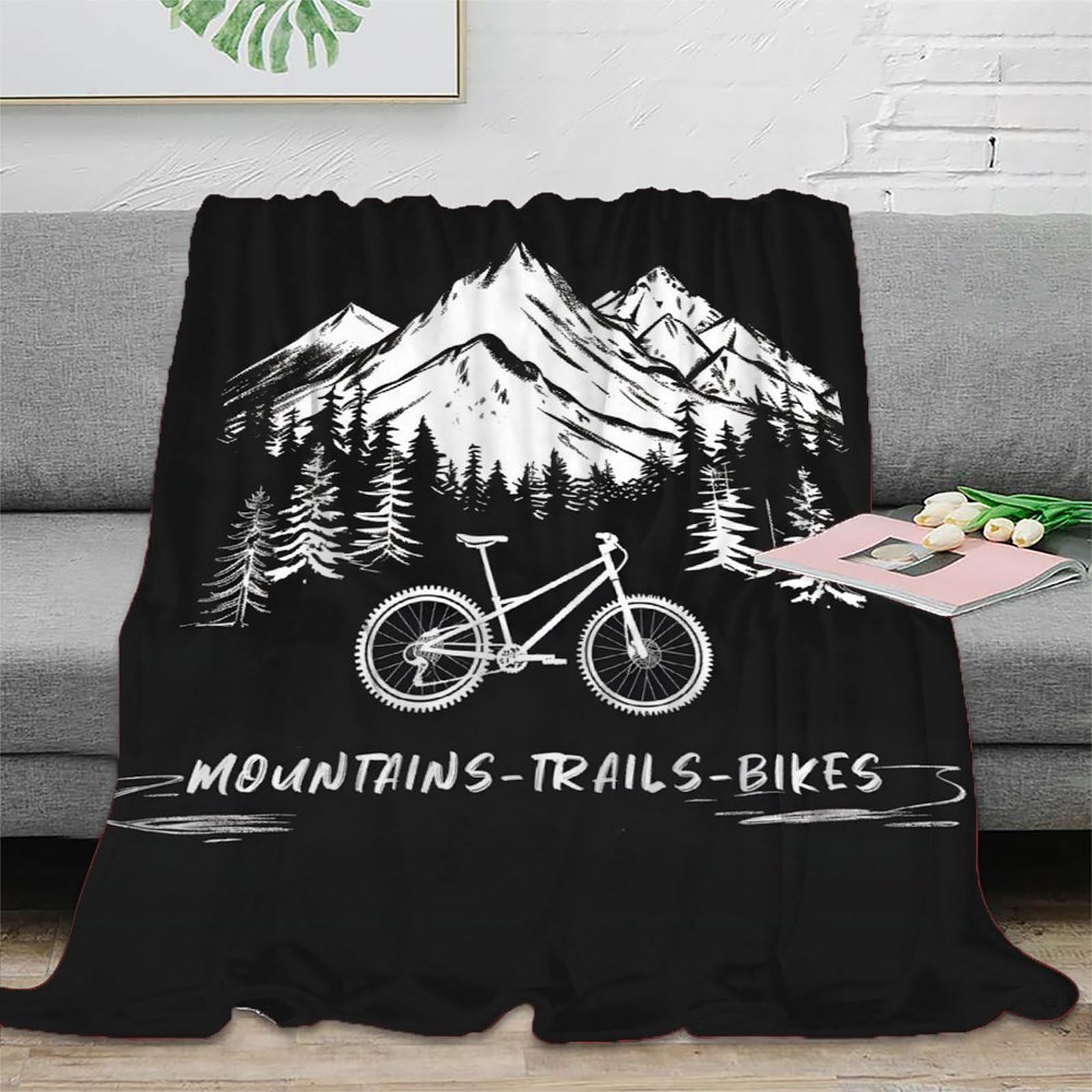 stampa 3D MountainBikeDesign coperta microfibra biancheria da letto compatta e morbida coperta da viaggio leggera per regali per amici viaggiatori RetroAdventureStyle 80×90inch(200x230cm)