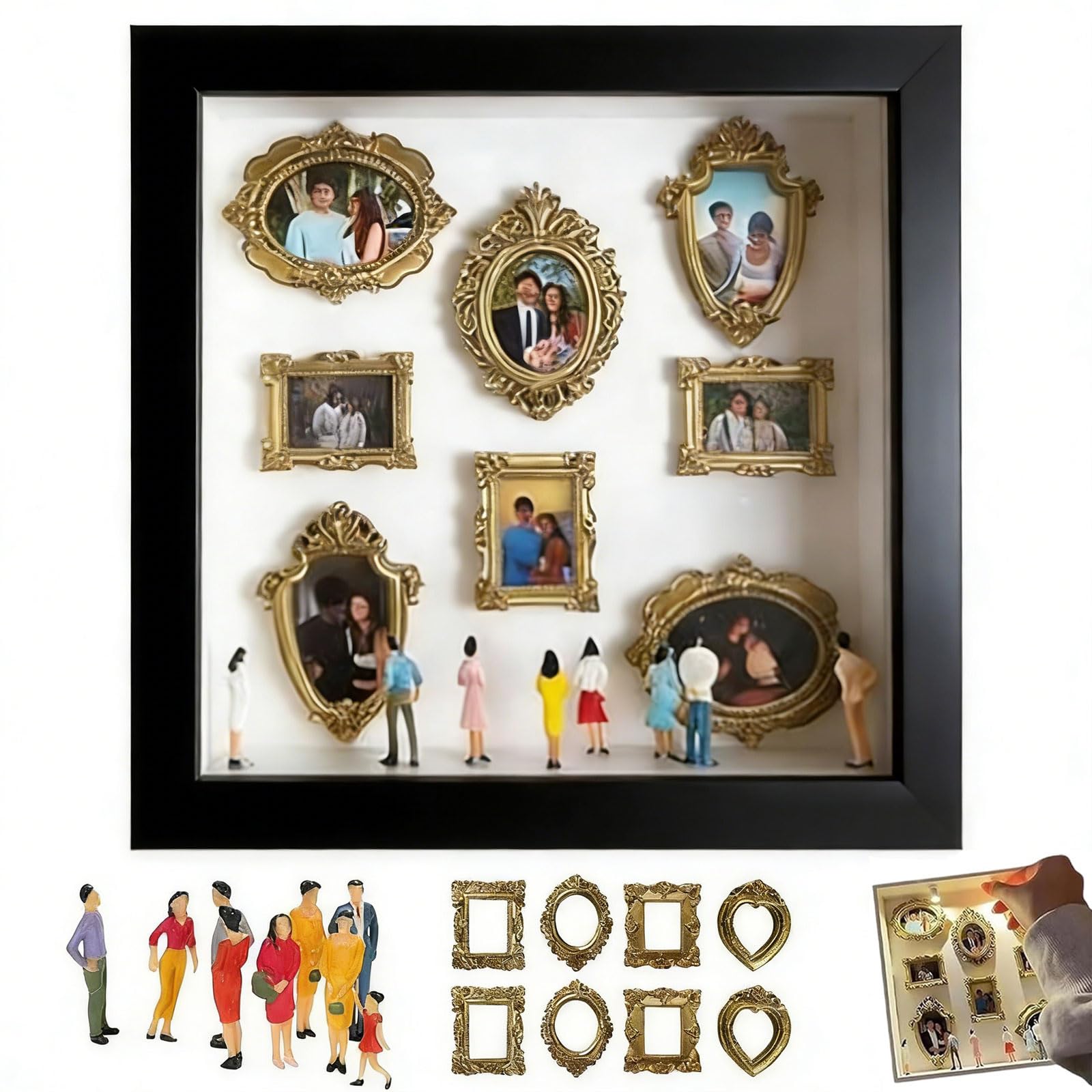 Mini boîte de musée avec lumières et figurines pour cadre shadow box décoratif