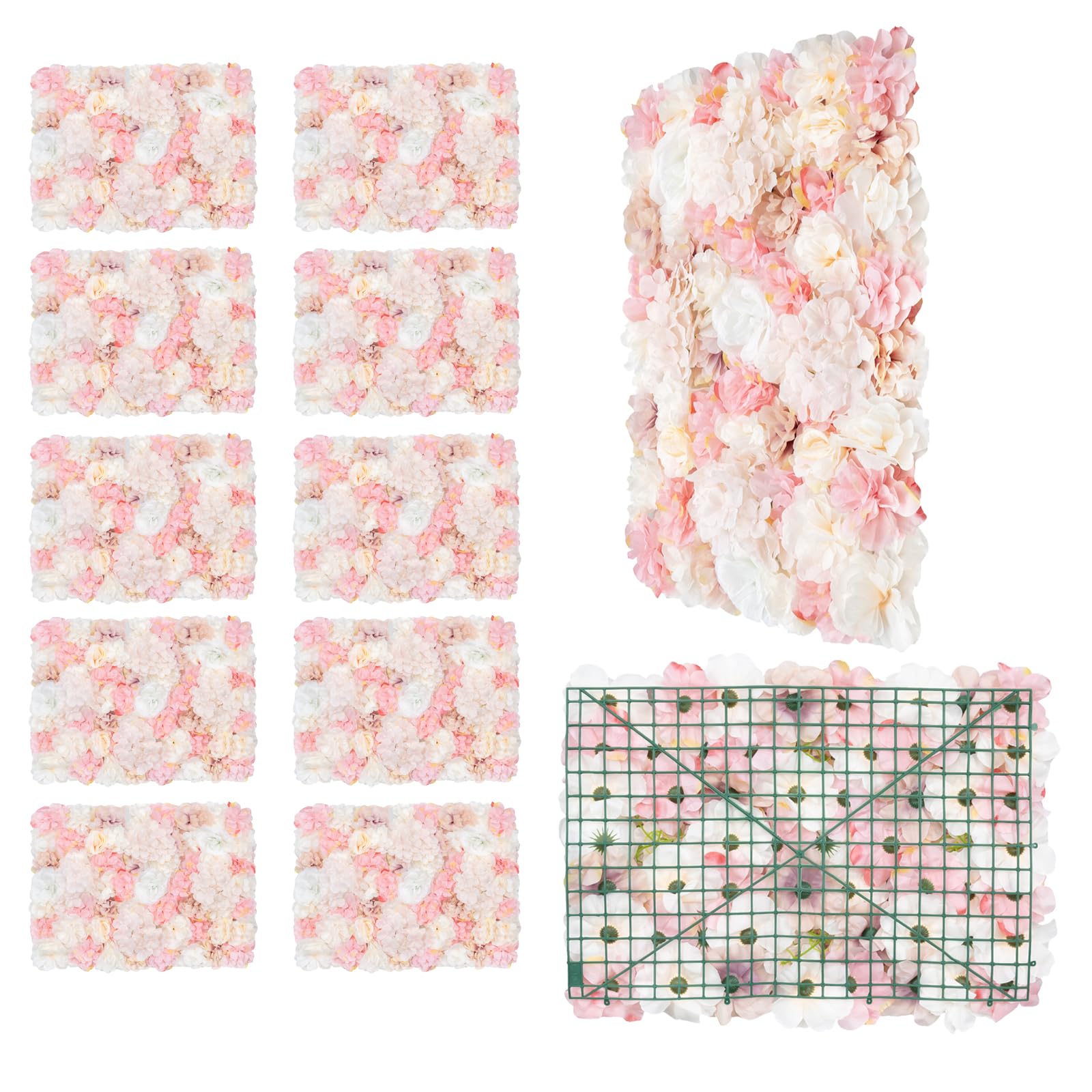 Deinungen Autumn-Coloured Dahlias, Roses And Hydrangeas 12Pcs Artificial Rose Flower Living Wall Panels,40X60cm Backdrop