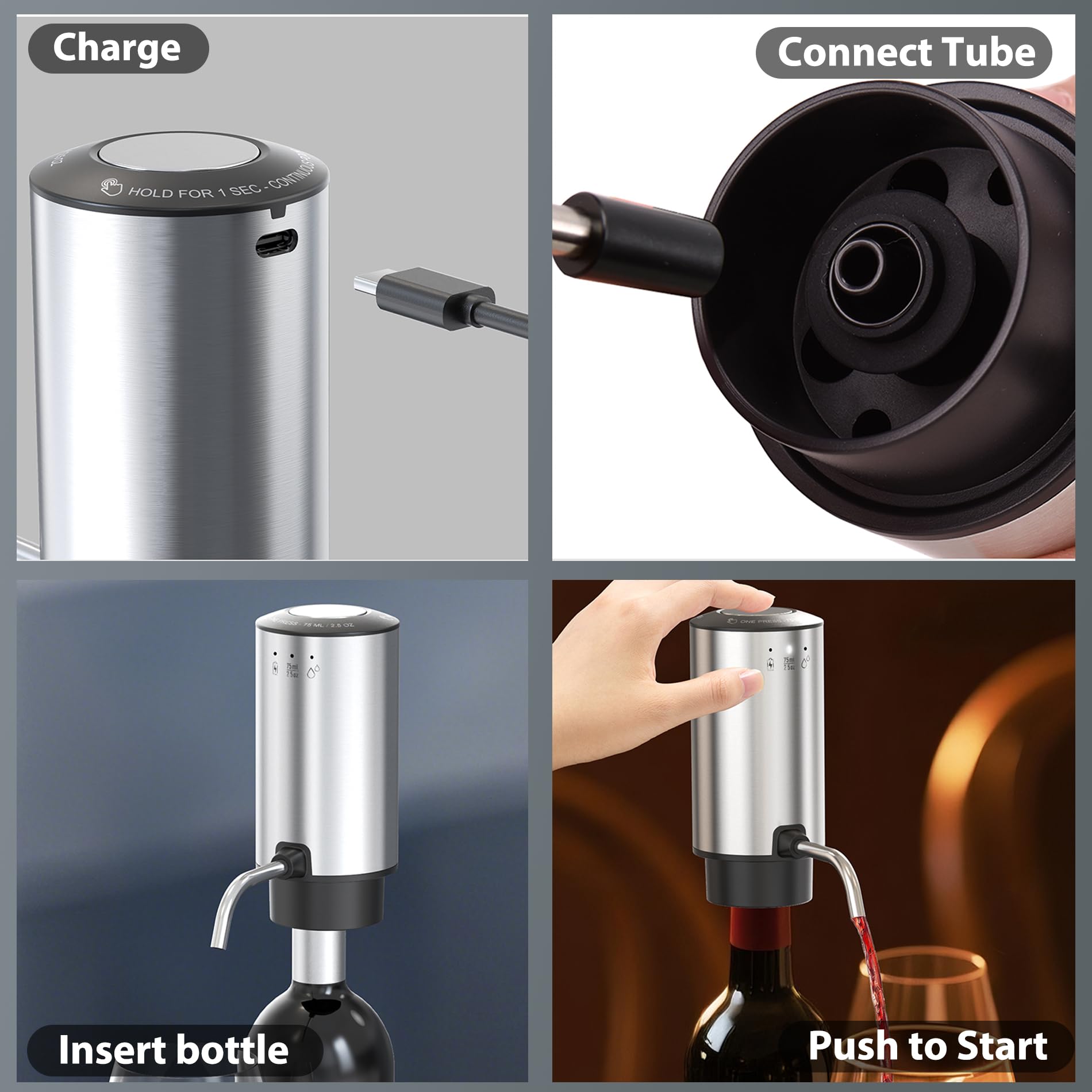 Aireador de vino eléctrico/Vertedor con control de porción