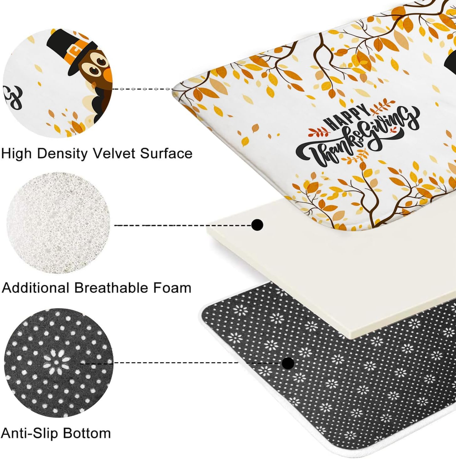 Mocsicka Fall Thanksgiving Shower Curtain Sets, 4Pcs Autumn Turkey Farmhouse Harvest Bathroom Sets with Non Slip Rugs, Toilet Lid Cover, Bath Mat, Shower Curtain, Bathroom Decor with 12 Hooks