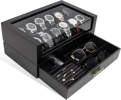 High End Watch Box for Men, 12 Slot Wooden Watch