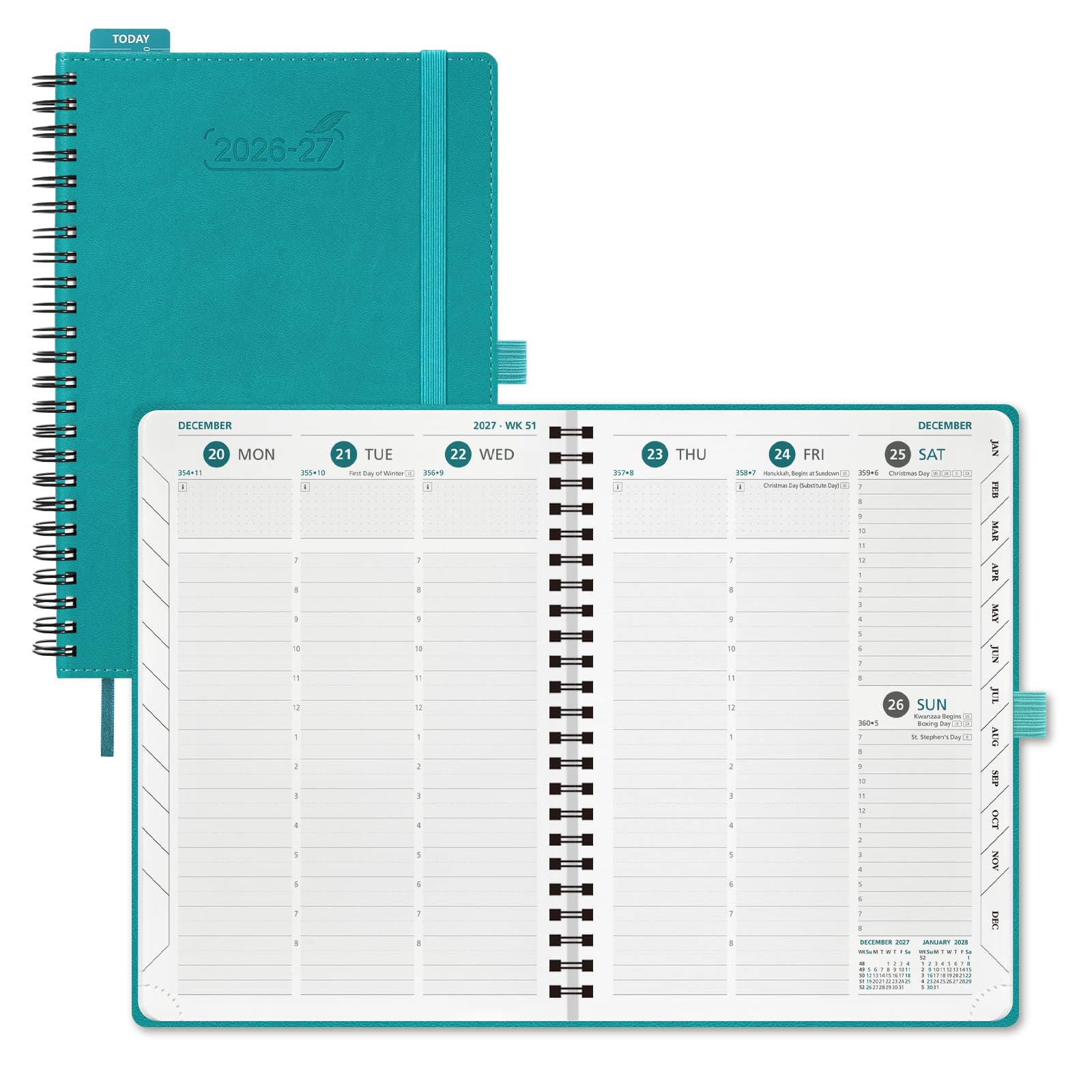 BEZEND Agenda 2026-2027 settimanale e mensile (21,6 x 27,9 cm) calendario giornaliero con linguette (26 luglio-27 dicembre) fasce orarie verticali, tasca portaoggetti, filo doppio resistente