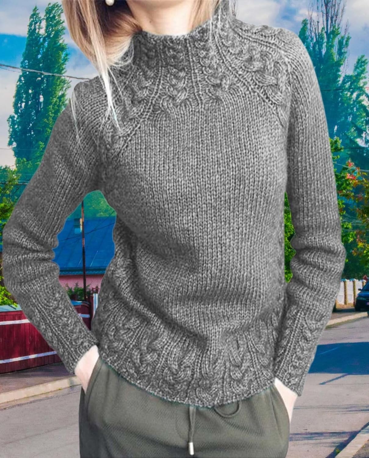 Womens Turtleneck Pullover Solid Color Comfort Knit Long Sleeve Pullover Oversized Slim Fit and Casual Sweater - Image 5