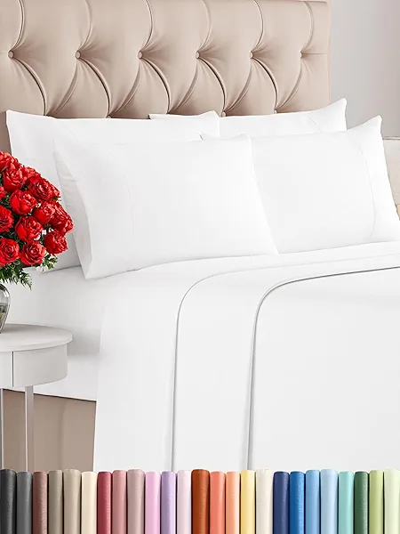 Queen Sheets Set 6 Piece - Bed Sheets Queen Size - Soft Hotel Luxury Bedding - Cooling, Comfy & Breathable - 1 Flat & 1 Fitted & 4 Pillowcases with Deep Pockets - Wrinkle Resistant & Fade Free - White