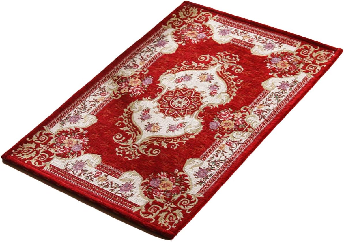 KEYAMA Acrylic Non-Slip Carpet Stair Treads Thicken Rectangle Jacquard Parlor Floral Area Rugs Classical doormats Stair Corner Matching Landing Carpet mats 20"x32" Red