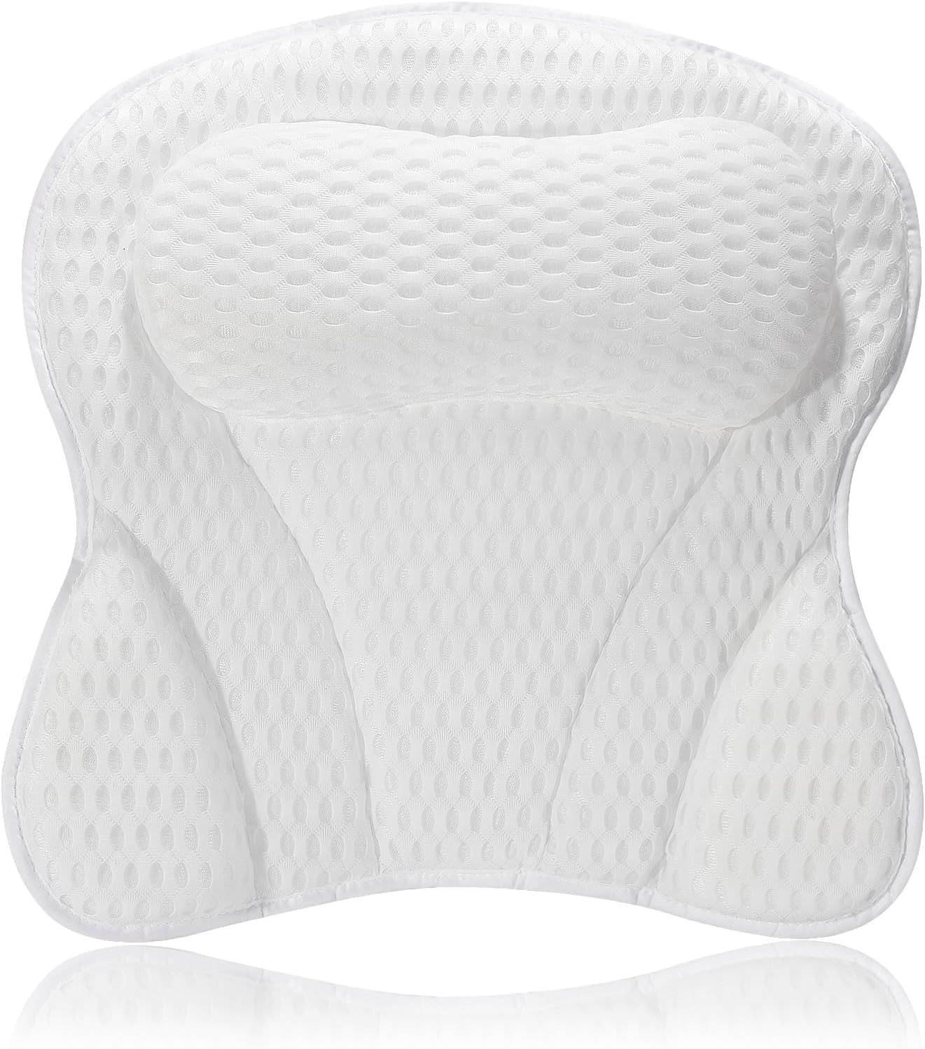 Almohada Bañera Antideslizante de Espuma Viscoelástica para Relajación, Cojín de Baño para Adultos, Ideal para SPA y Sillas de Baño - con 6 Ventosas y Tejido de Malla 4D (Blanco)