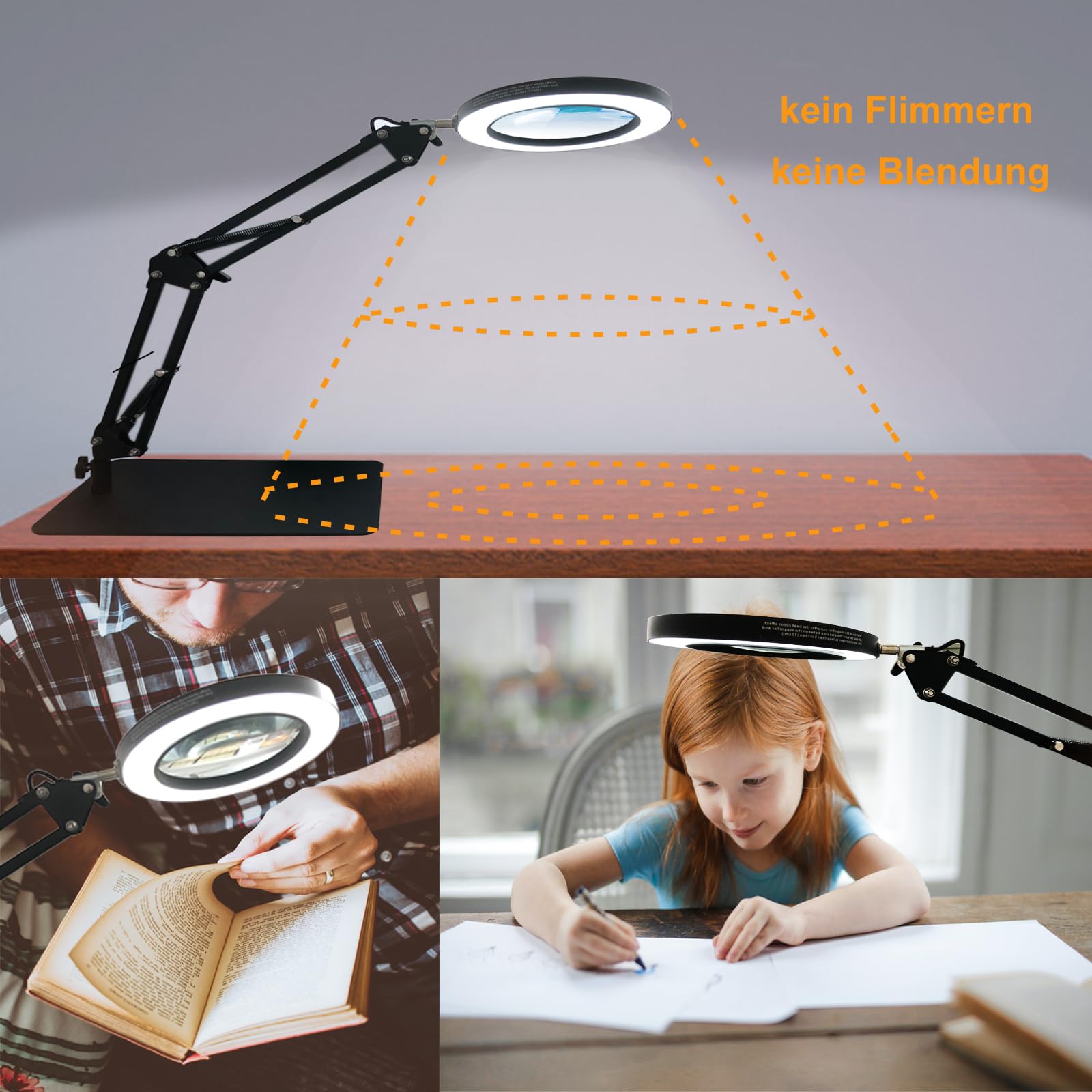 Lupa Con Luz, Lámpara De Escritorio Led 10X Lupa Con Abrazadera Y Base 5 Modos De Color 10 Luz De Abrazadera Regulable Sin Escala Para Mayores Ayuda De Lectura Lámpara De Trabajo Joyería Negra