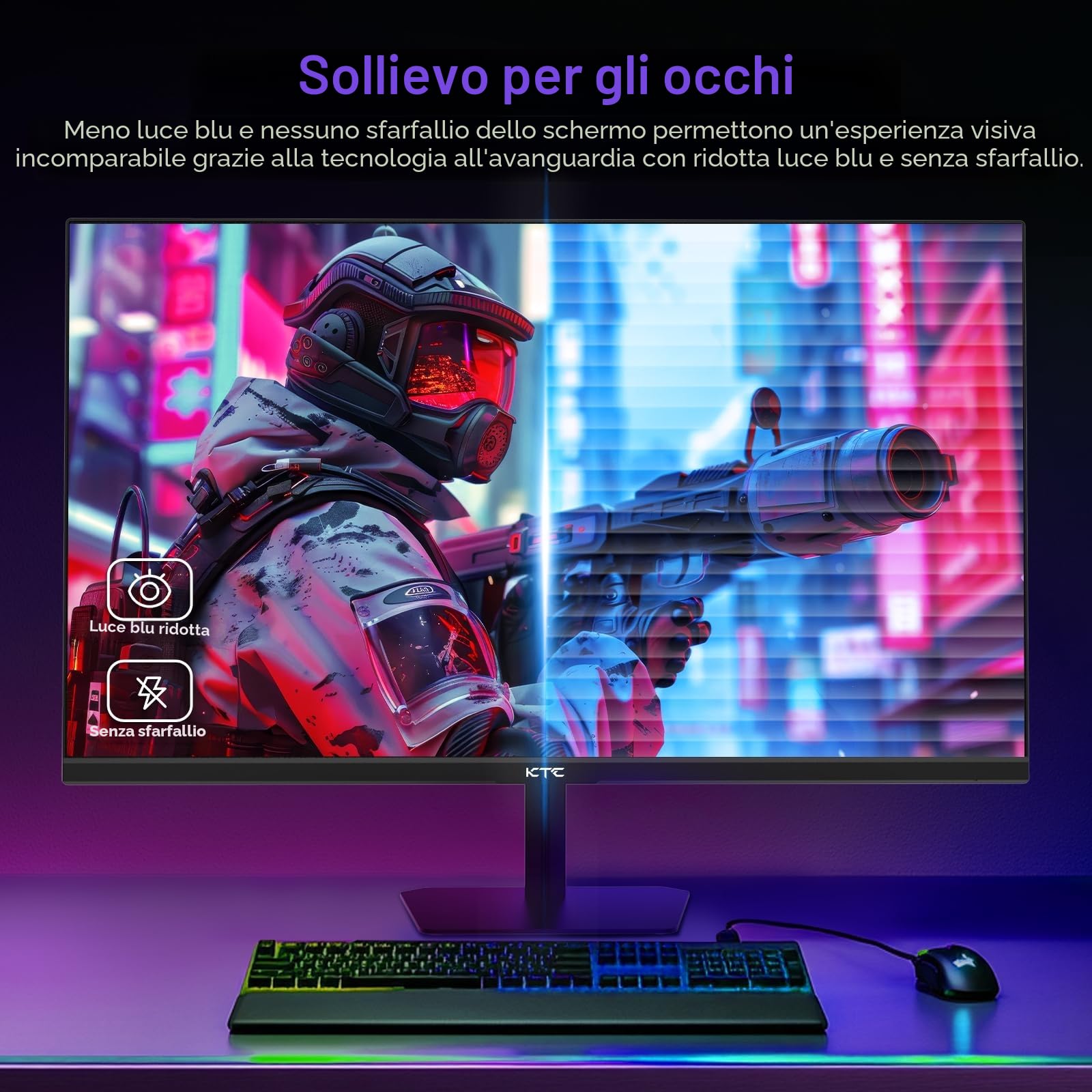 KTC Gaming Monitor 24 Pollici, Fast IPS, 190Hz, 1ms, 1080P FHD 1920x1080 Schermo PC, 133% sRGB, HDR10, Computer Monitor con FreeSync & G-sync, Eye Care, HDMI2.0, DP1.4, H24F8