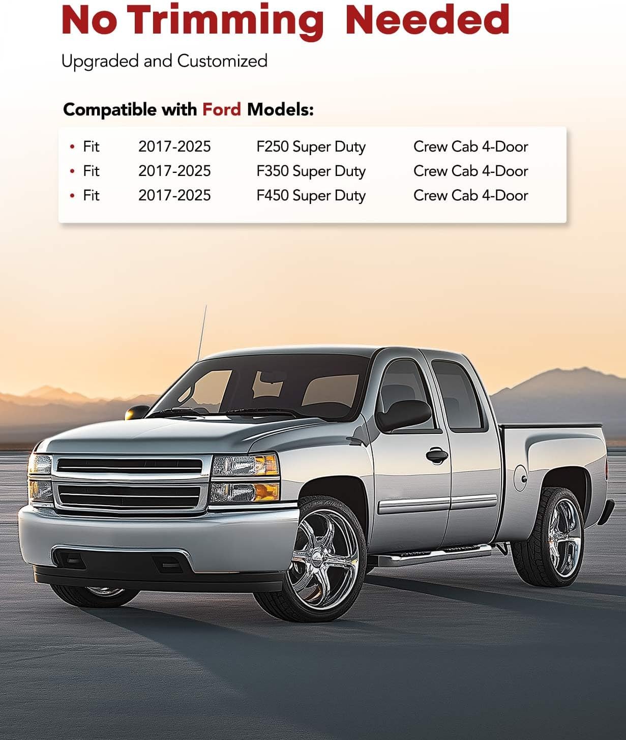 YHTAUTO Floor Mats Fit 2017-2026 Ford F-250 F350 F450 Super Duty Crew Cab (with Under Seat Storage & Carpet), TPE All Weather Odorless Floor Liner, F250 Car Accessories Front & 2nd Row Liner