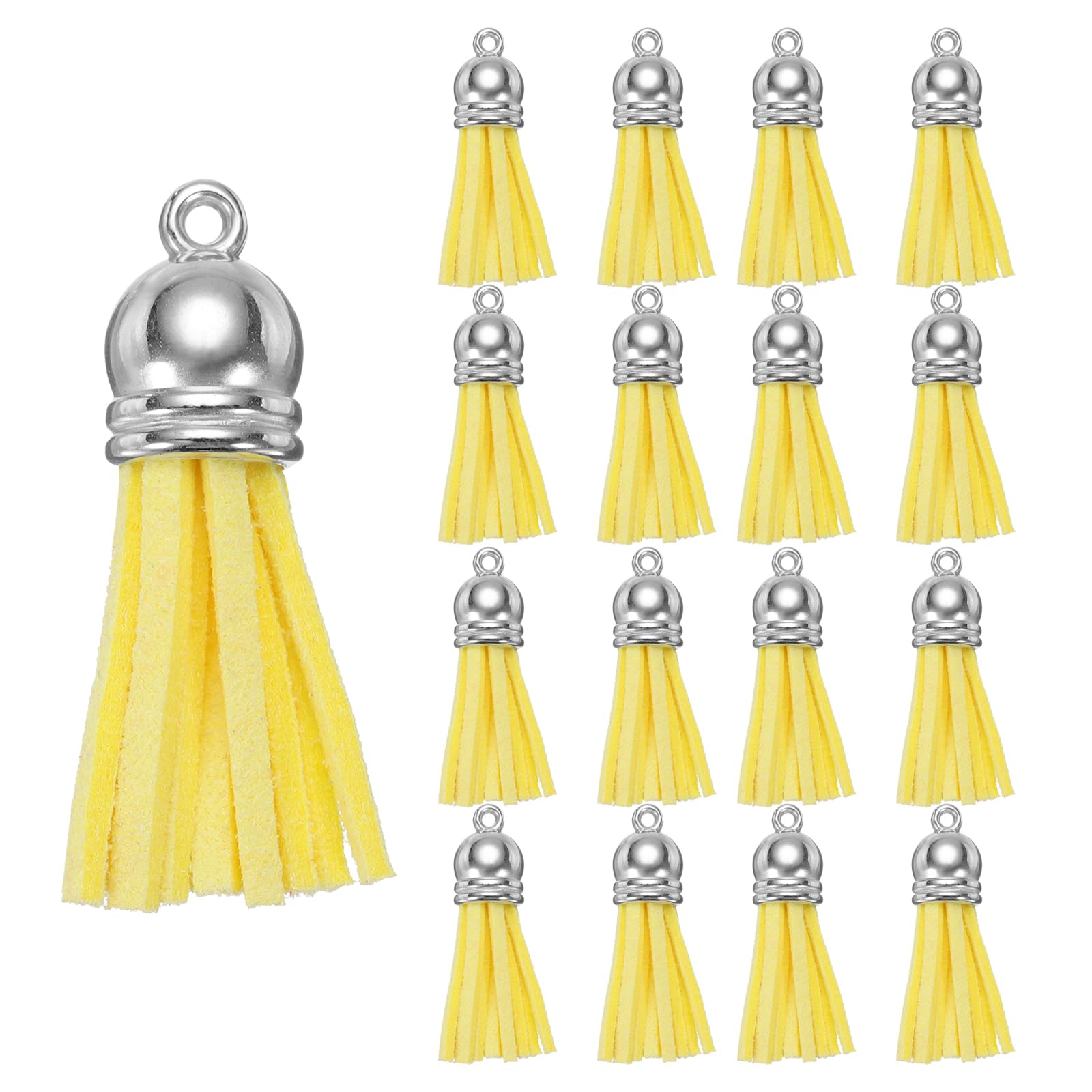 QUARKZMAN Pack of 200 Key Chain Tassels, Wholesale Leather Tassels for Crafts, Colourful Tassel Pendants for Acrylic Blanks, Earrings, Keychains, Yellow