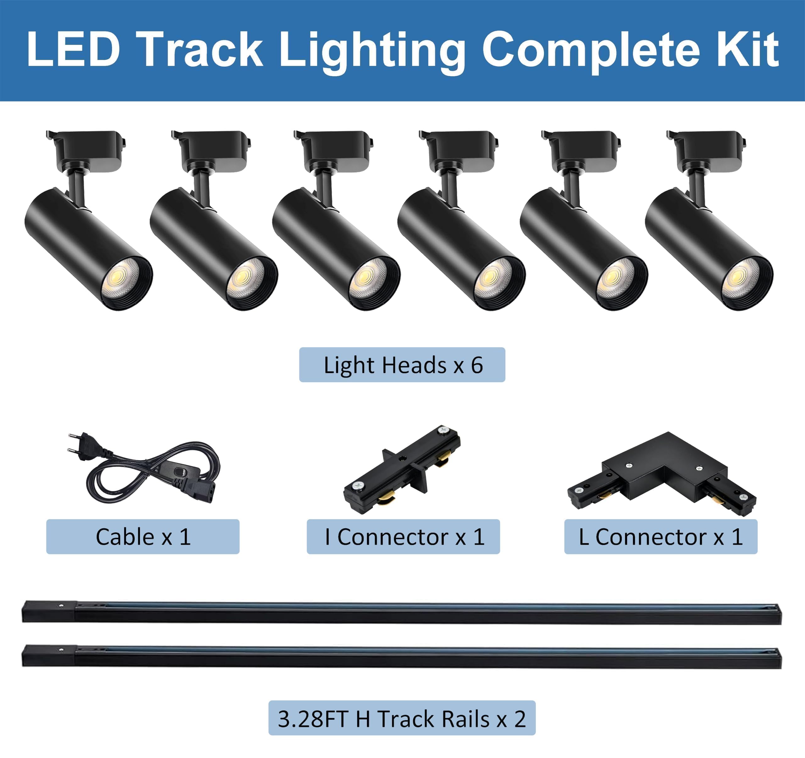 Kit Luci a Binario Teste, 6 Luci Binario Estensibile 2x1m Binario Tipo H 20W 3000K Bianco Caldo Faretti a Soffitto
