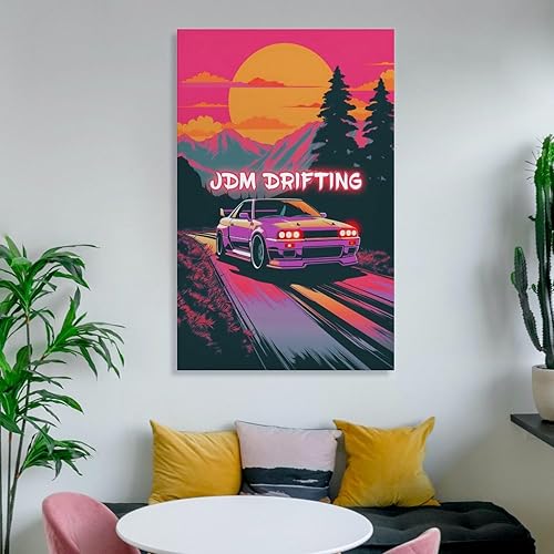 Miniatura 5 de R32 Jdm Car Synthwave Retro Car Posters for Room Mens Living Room Bedroom Decor Aesthetic Art Prints Car Wall Decor Canvas Art Wall Decor Framed