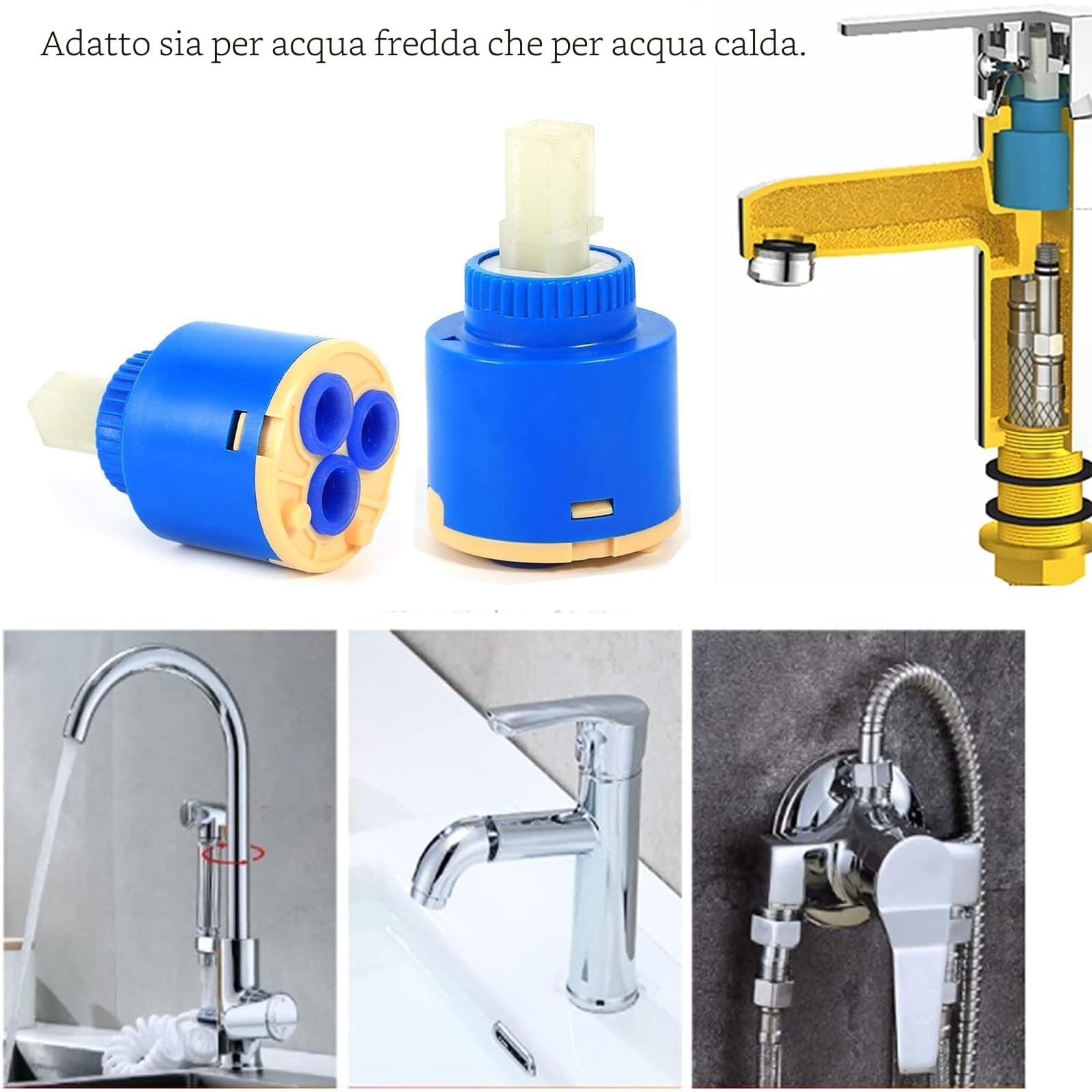 Cartuccia miscelatore 40mm in ceramica, cartuccia rubinetto per rubinetto da cucina monocomando, adatta per rubinetti monocomando cucina, lavabo e doccia, materiali durevoli, facile installazione
