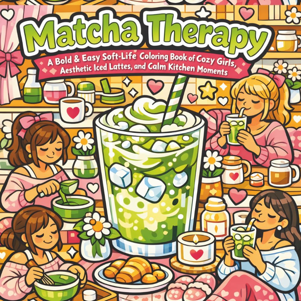 Matcha Therapy: A Bold & Easy Soft-Life Coloring Book of Cozy Girls, Aesthetic Iced Lattes, and Calm Kitchen Moments