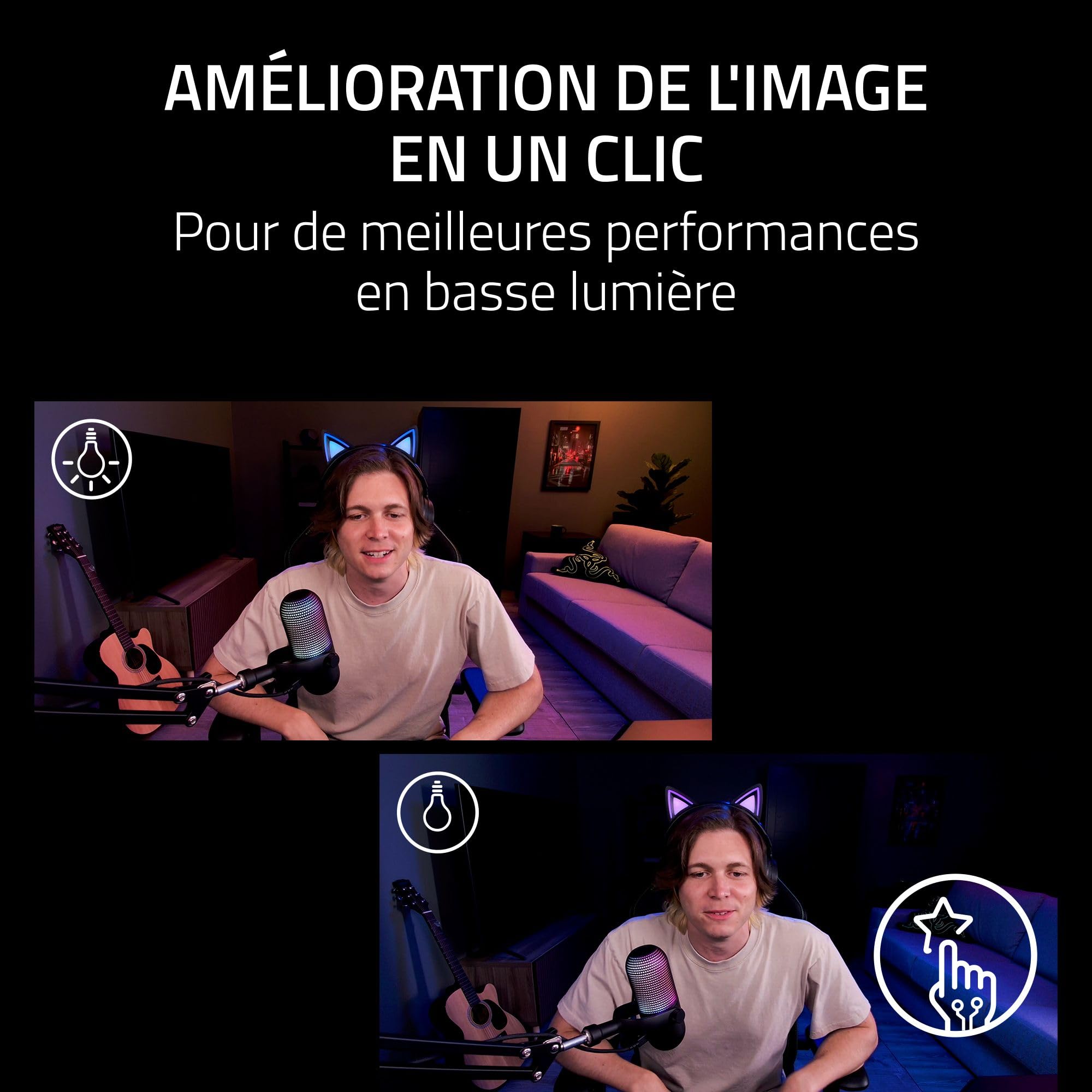 Razer Kiyo V2 – Webcam 4K 30FPS avec Cadrage Automatique alimenté par l'IA - 1080p 60FPS, Cache intégré, HDR, Objectif Ultra Grand Angle, Compatible avec MS Teams, Zoom, Google Meet | Noir