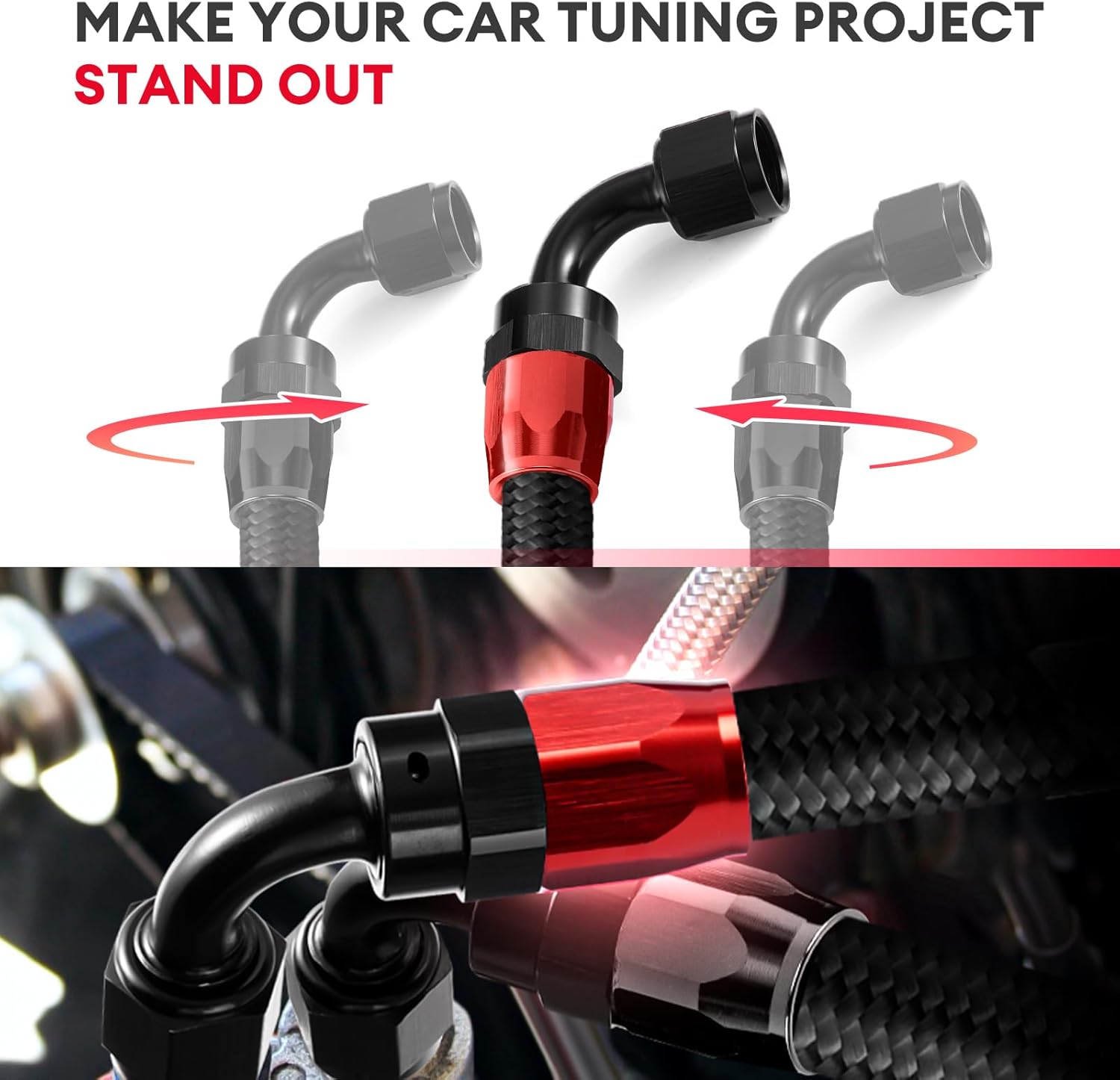 6AN Fuel Line Kit 20FT, AN6 Nylon Stainless Steel Braided CPE Fuel Line Hose Fittings Kit With 26 PCS Swivel Hose End Fitting