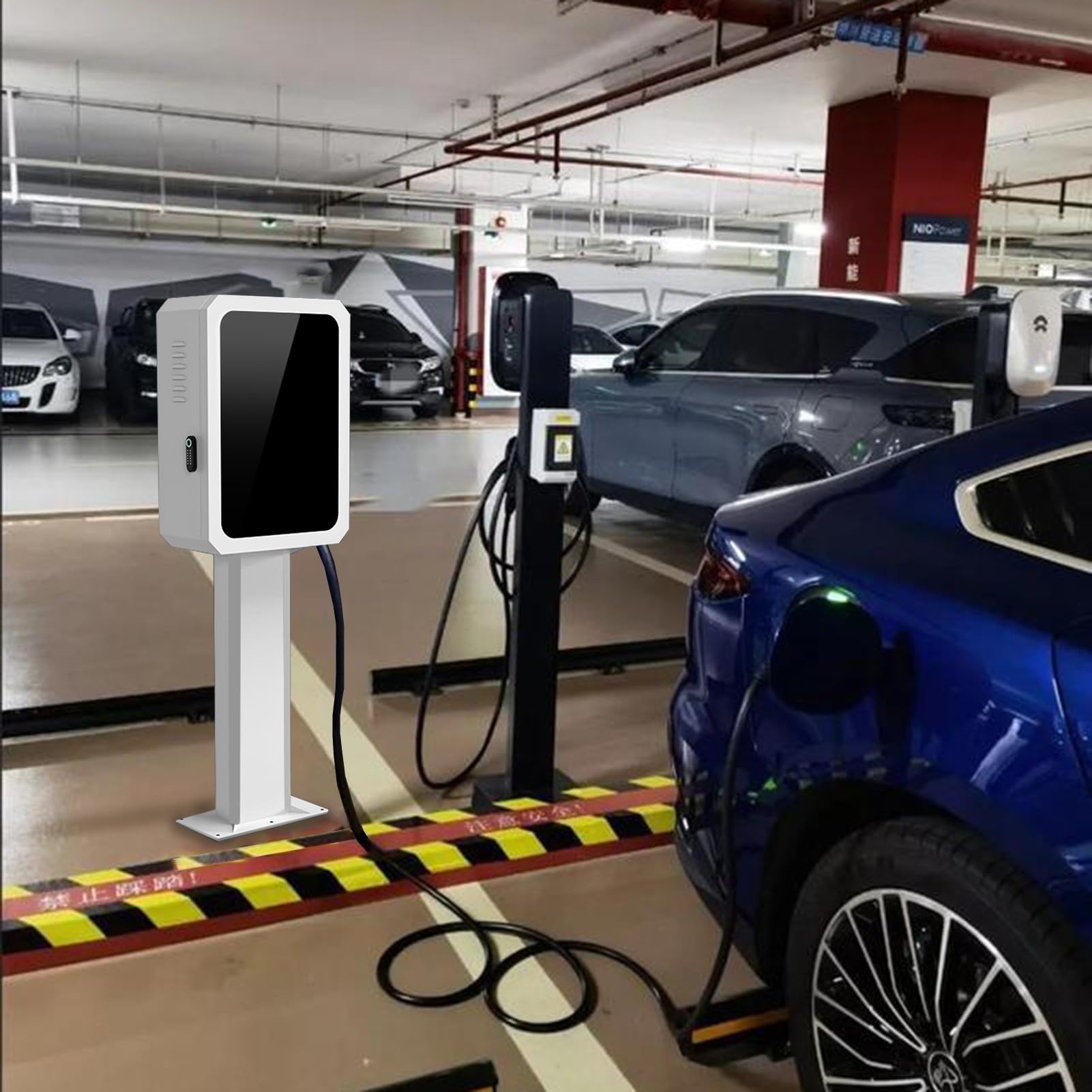 Borne de recharge robuste et verrouillable pour véhicules électriques avec support de câble et crochet en J - Boîte de rangement durable pour chargeurs de véhicules électriques - Idéale pour