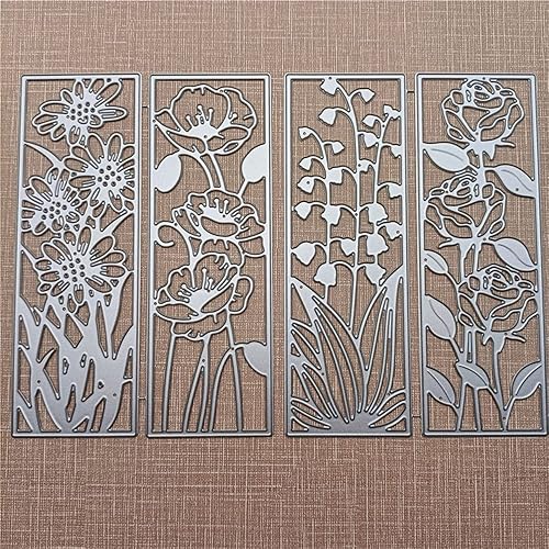 Miniatura 4 de 4 piezas de fondo marco de flores de corte de metal troqueles de corte de metal 3D rectángulo de flores troqueles de flores en forma de hojas de