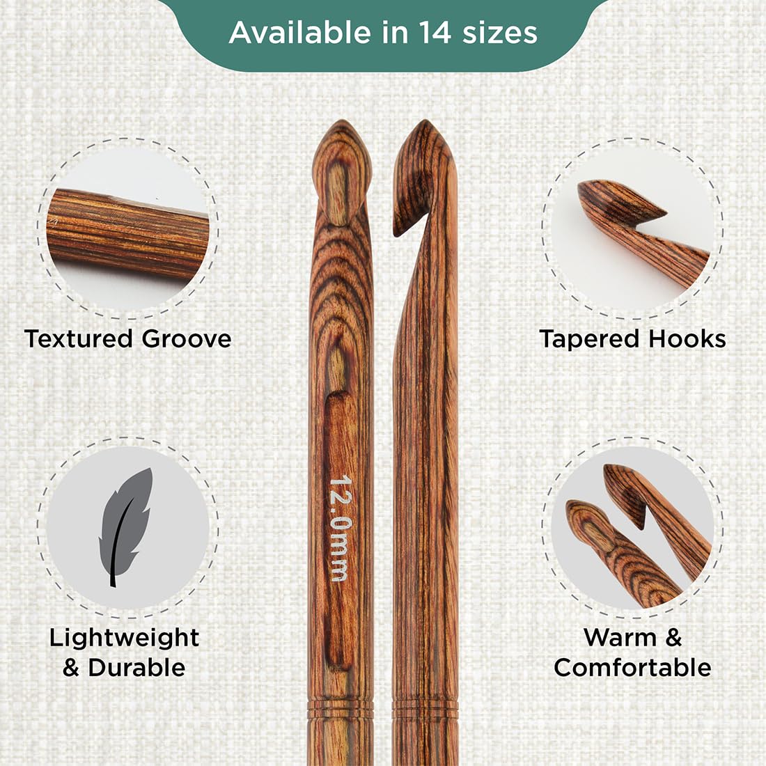 KnitPro Ginger Single Ended Crochet Hook, Brown, 12.00mm - Image 3