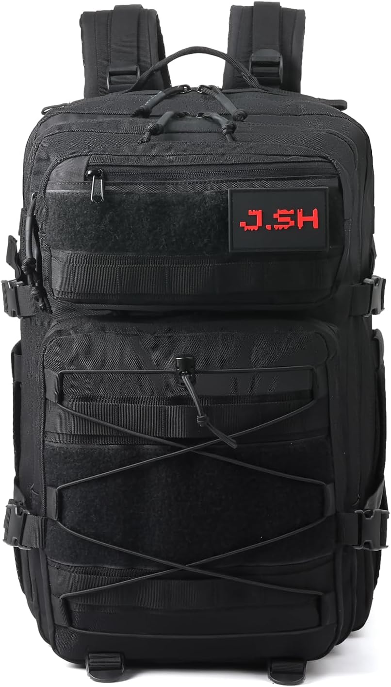 J.SH 25L Military Tactical Backpack GYM Backpack Black Assault Bag Small Travel Backpack for Men and Women with Bottle Holder - 25L Black