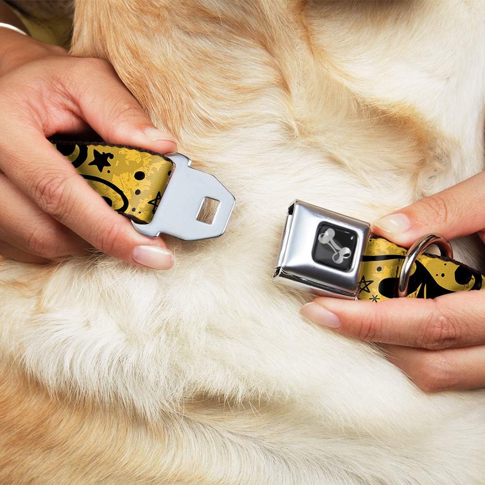 Dog Collar Seatbelt Buckle Mom Mom Yellow 11 to 17 Inches 1.0 Inch Wide