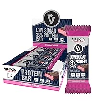 VITALDIN SPORT Low Sugar 33% Protein Bar Fragola – Barrette Proteiche Senza Zucchero – 12u x 45g – Barrette Energetiche Pesoforma – Proteine Vegane – Contribuisce alla crescita dei tuoi muscoli.