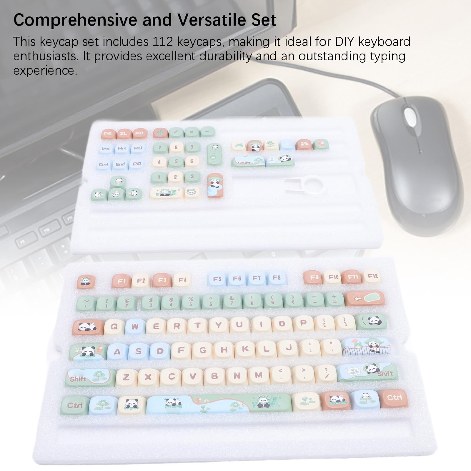 Luocute Copritasti PBT, 112 Tasti Panda Cartoon Sublimazione Copritasti Altezza MCA, con Sublimazione Completa su Lati