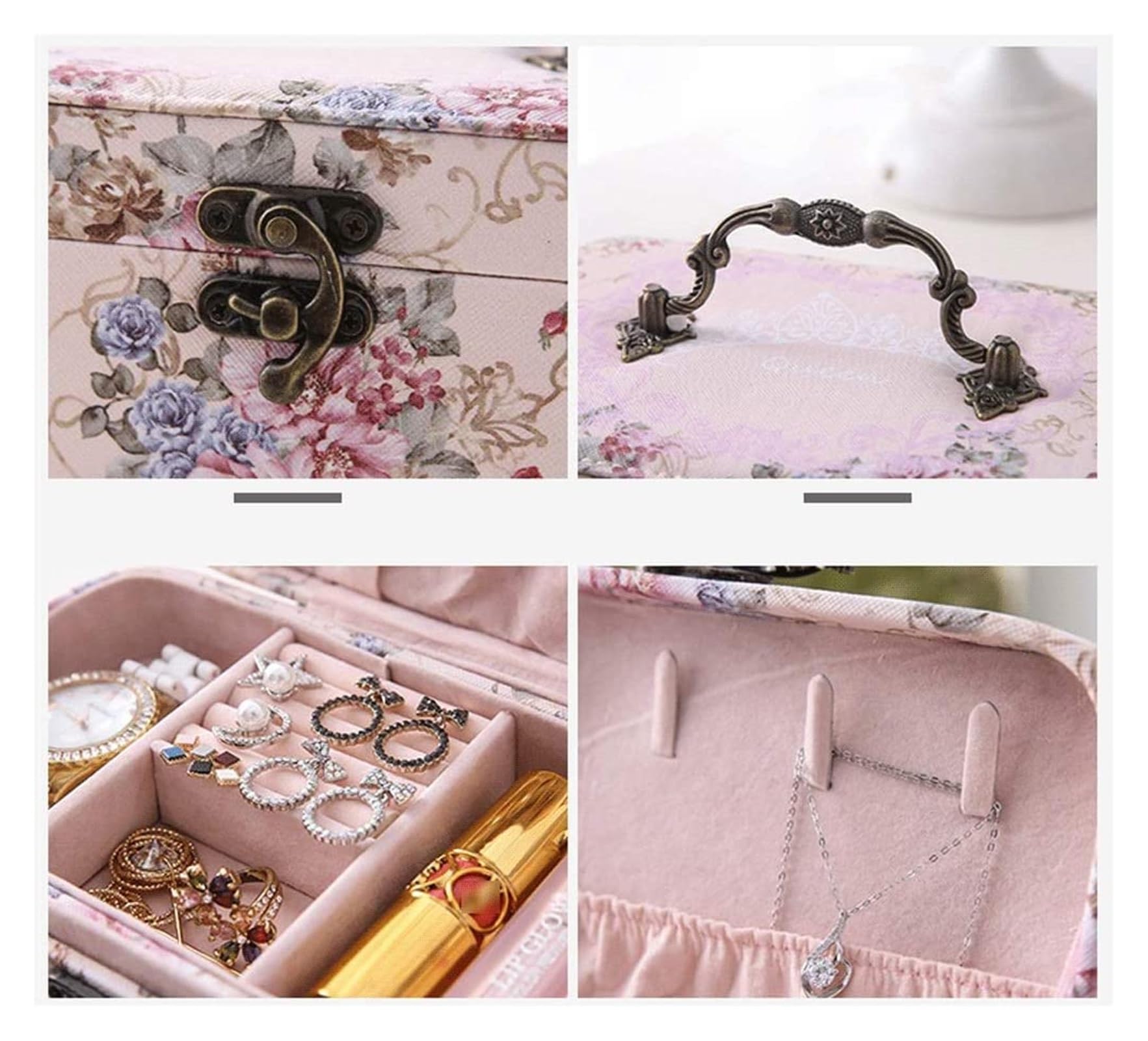 Szkatułka Na Biżuterię Eleganckie, podróżne etui do przechowywania w stylu retro 2-warstwowe damskie etui na biżuterię do noszenia naszyjnika Organizer biżuterii Uchwyt na biżuterię Pudełka I Organize