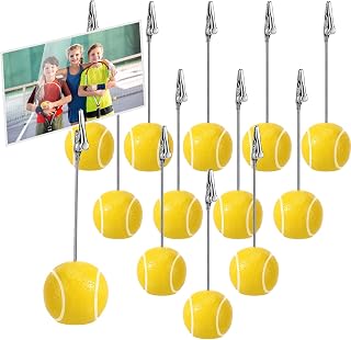 Jetec 12 Pcs Resin Sports Ball Base Memo Clips with Alligator Wire Table Number Card Place Holders Photo Stand for Office Menu Wedding Party Events Decoration (Tennis)