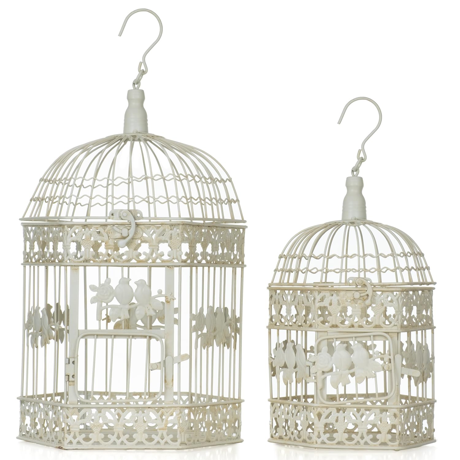 Set di 2 gabbie decorative vintage per uccelli, color crema in metallo, 50 x 26 x 24 cm e 41 x 20 x 18 cm, shabby chic, decorazione per uccelli, decorazione da tavolo, giardino, matrimonio