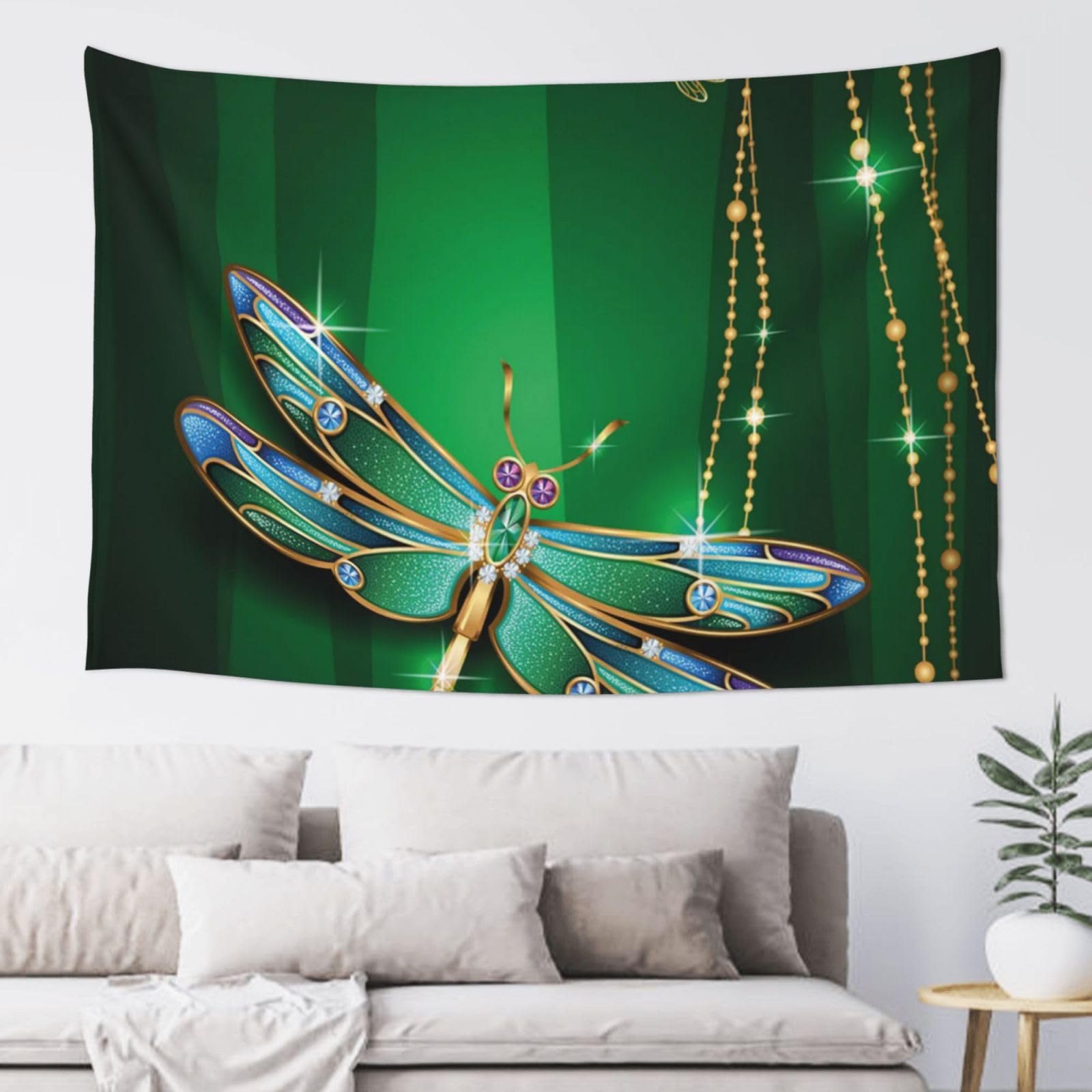 Ästhetischer Wandteppich mit Libelle, grüner Wandteppich, Wandbehang, Schlafsaal, Hintergrund, Poster für Schlafzimmer, Wohnzimmer, Dekoration, 152,4