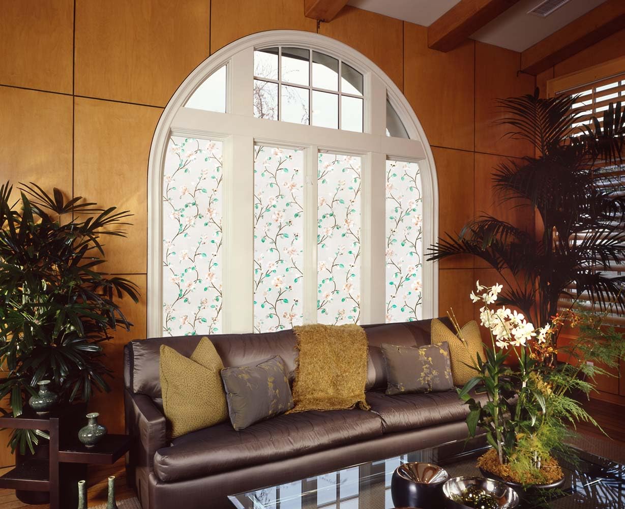 VSUDO Privacy Window Film, Jasmine Flower Pattern Window Tint for Home Static Cling Window Glass Stickers (44.5x400 cm) - Image 3