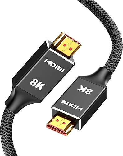 Capshi Cables HDMI 8K 2.1 25 pies, negro, alta velocidad 48Gbps, 8K 60HZ, 4K 120HZ, 2K 240HZ HDCP 2.2 y 2.3, HDR, Ethernet, cable HDMI trenzado de