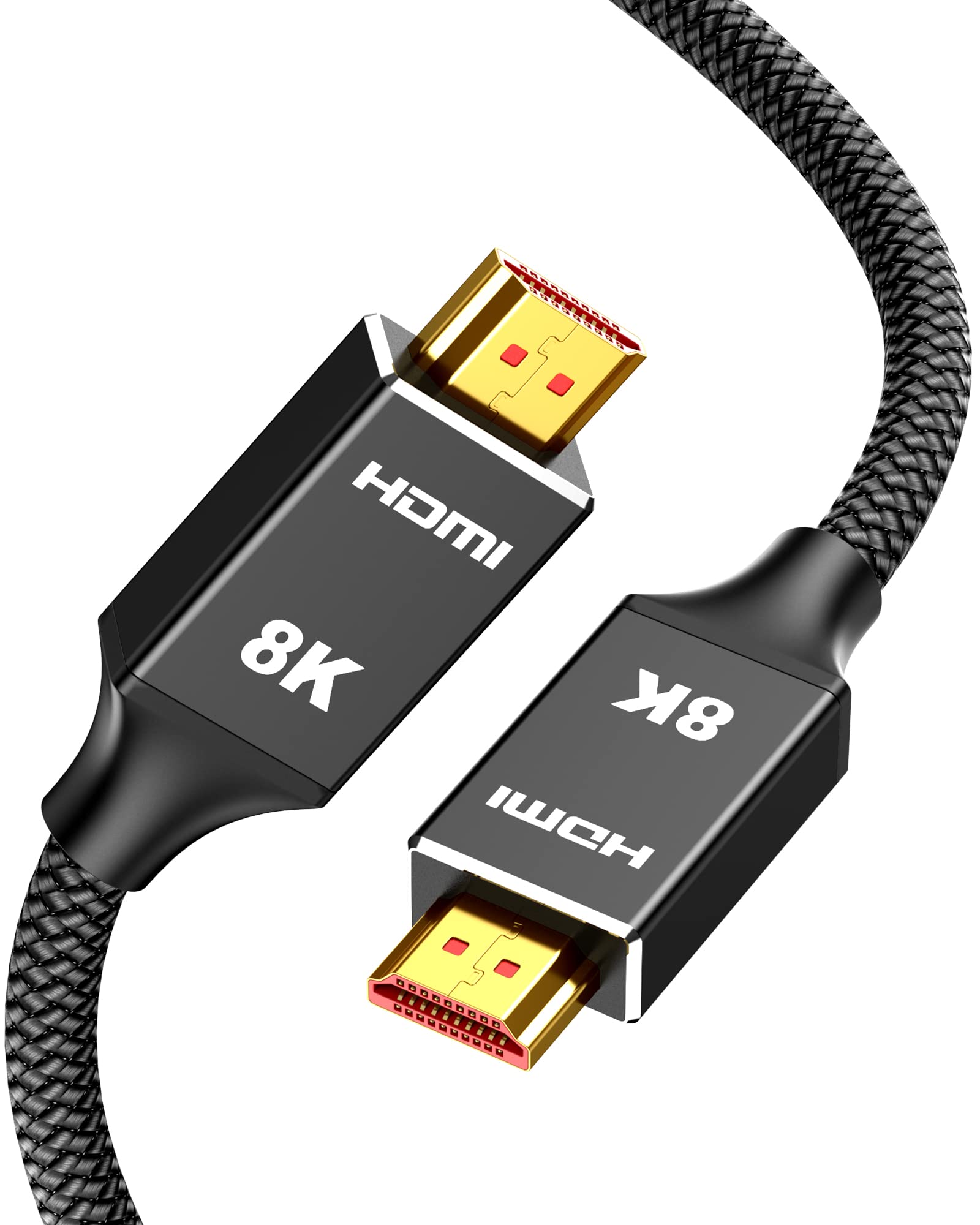Capshi 8K HDMI Cables 2.1 Black, 2ft High Speed 48Gbps, 8K@60Hz, 4K@120Hz, 2K@240Hz, 165Hz, 144Hz, HDCP 2.2&2.3, eARC, HDR, Ethernet, Braided Cord for UHD TV, PS5, PS4, Xbox Series X/S, Monitor, PC