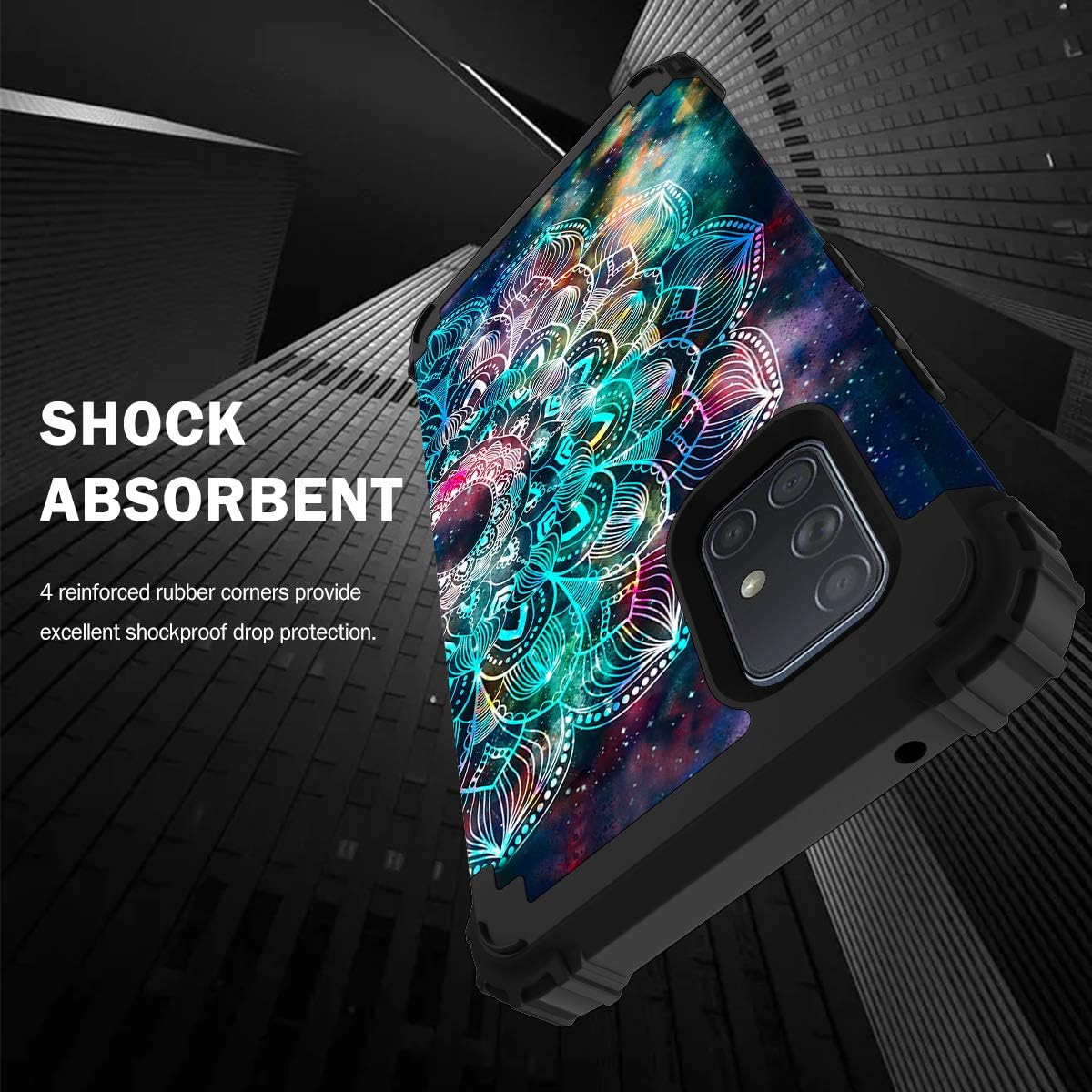 Hocase Galaxy A71 5G Case, [Not for 4G or 5G UW Version] Heavy Duty Shockproof Soft Silicone Rubber Bumper+Hard Plastic Hybrid Protective Case for Samsung Galaxy A71 5G (SM-A716U) - Mandala in Galaxy