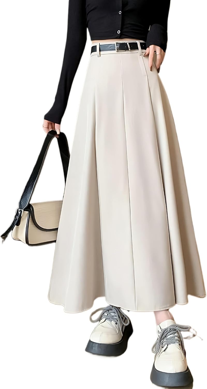 Skirts for Women Elegant High-Waisted Pleated Skirt Fall Winter Midi A-Line Skirts