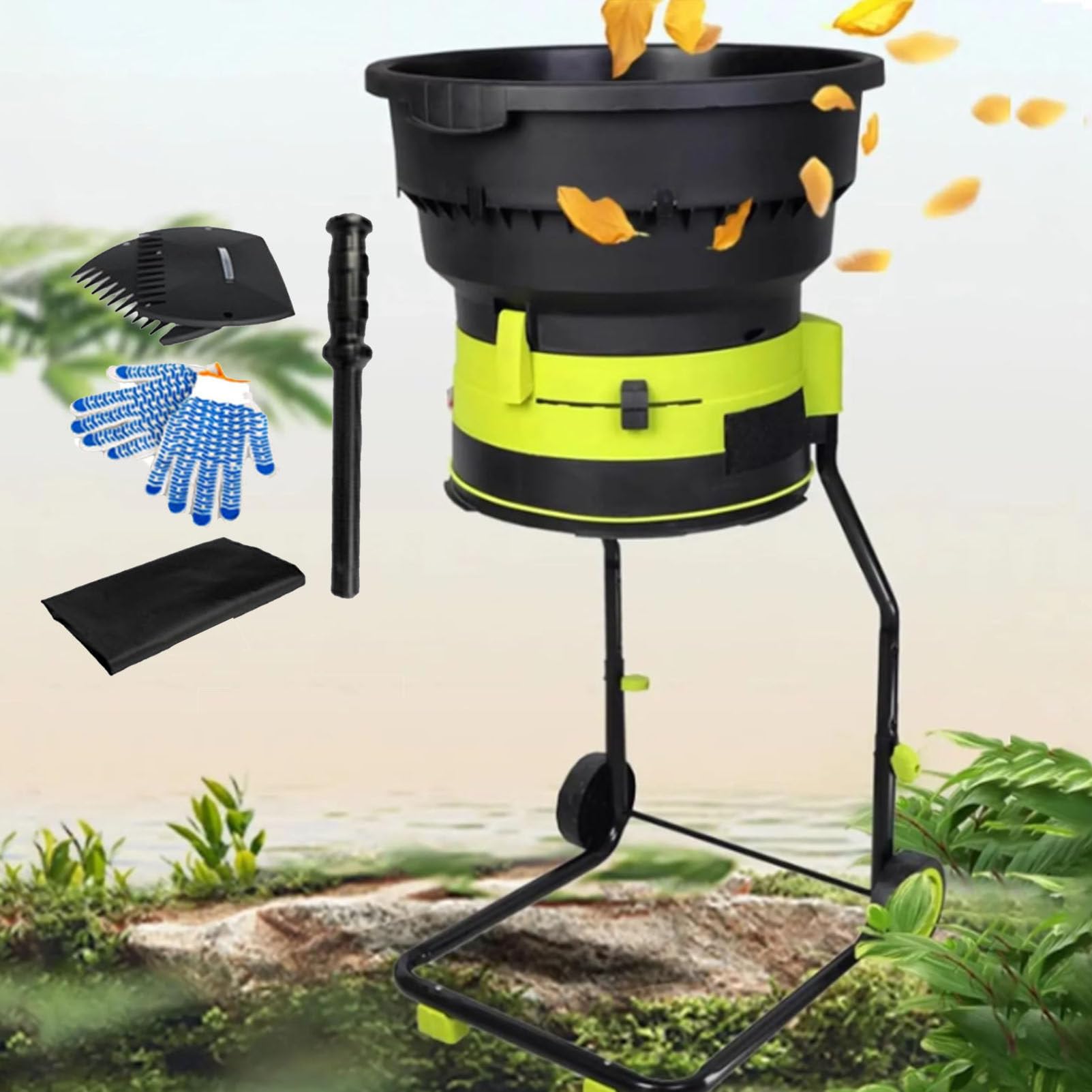 Trituradora de jardín de 2500 W, trituradora de hojas silenciosa, velocidad de 8000 rpm, con bolsa recolectora desmontable, trituradora de hojas eléctrica, trituradora de abono ,50m-Power-Cord