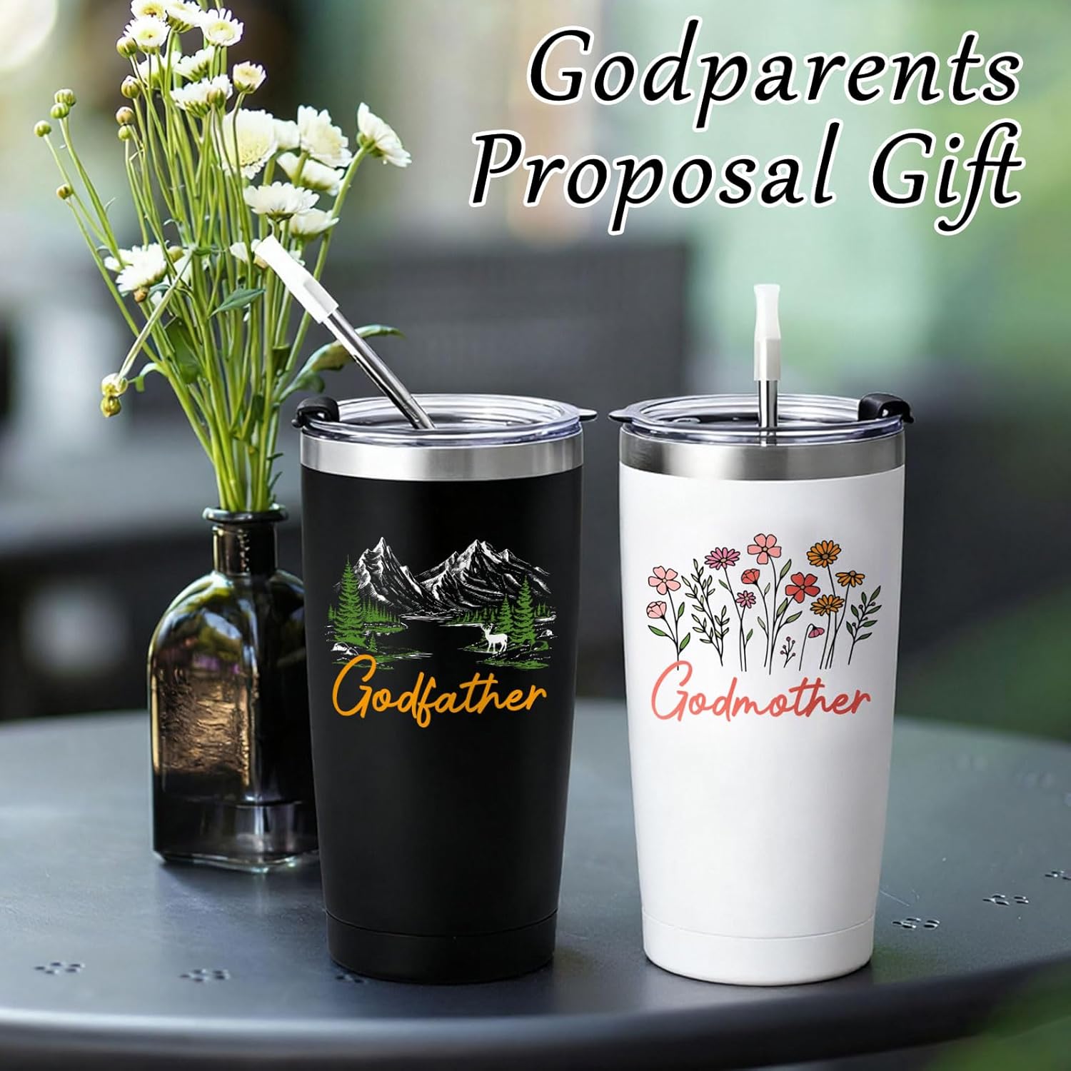 Qtencas Godparents Proposal Gifts, 20oz Godmother and Godfather Tumblers Set Of 2, Will You be My Godparents Proposal Gifts, Godparents Baptism Gift from Godchild - Image 3