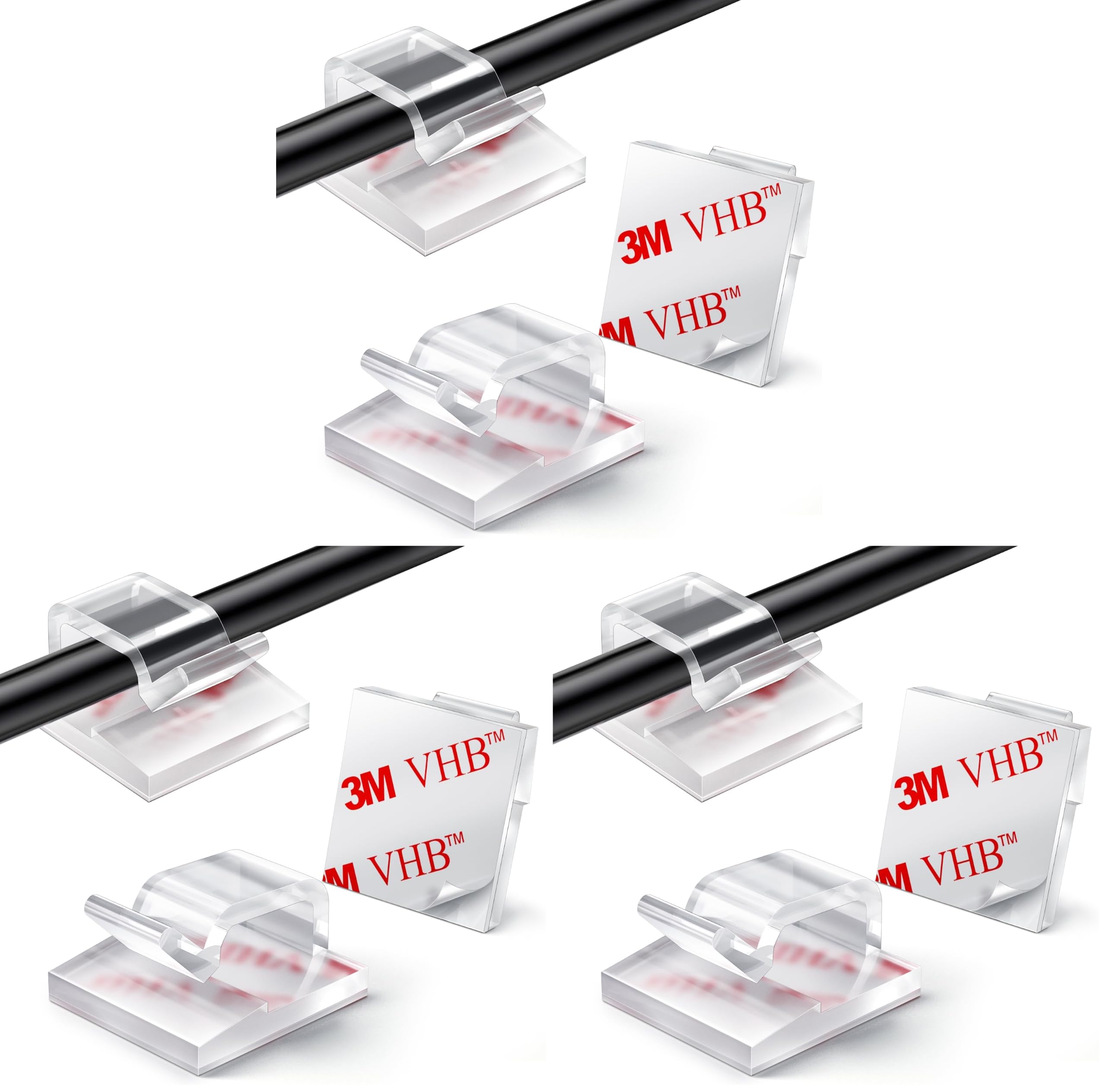 KGROTE 100PCS Cable Clips, Adhesive Wire Clips Strong Cord Clips Wire Holders, Cable Management Clips for Desk, Wall, Car, TV, Ethernet Cable (Clear, Small) — Amazon image 9