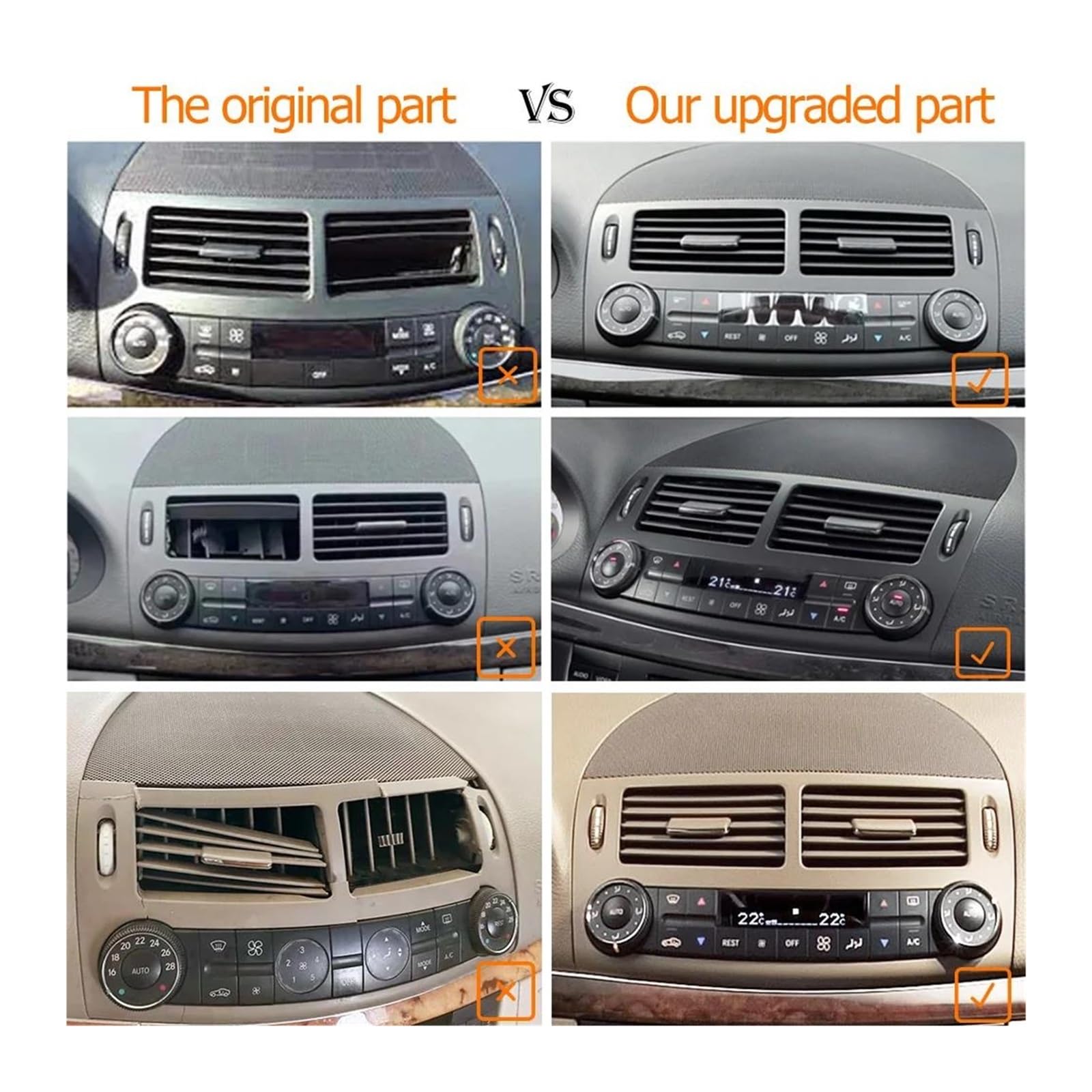 Zamiennik kratki wylotu powietrza do Mercedesa do Benz klasy E W211 2003-2008 E200 E230 E260 E280 E300 AC osłona kratki wentylacyjnej panel Stoneyellow-Let(Stoneyellow-Central)