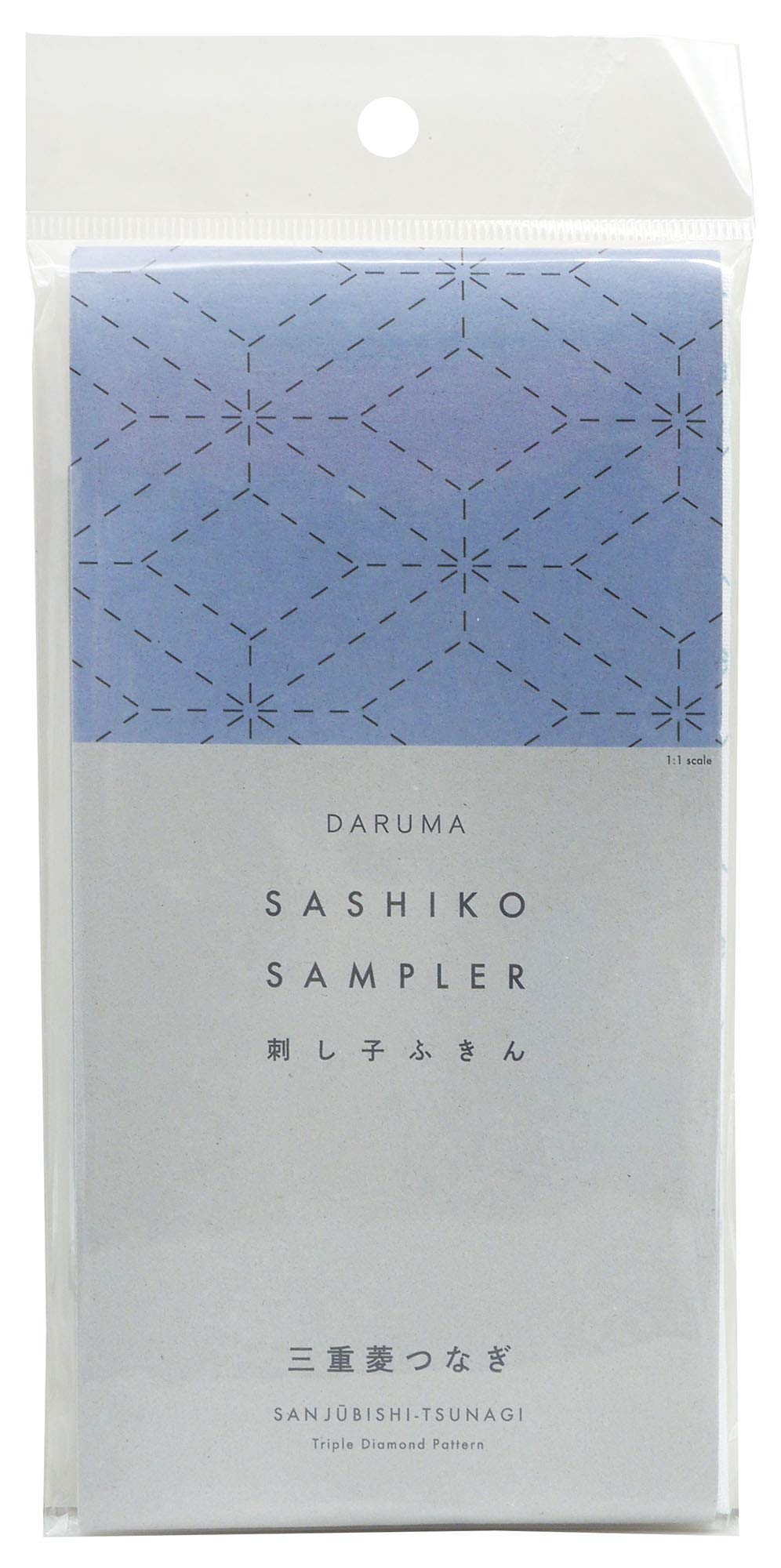 Yokota Daruma Sashiko Cloth Sashiko Fabric - Pre-Printed Sashiko Sampler - White with English Instruction Inside (White Triple Diamond Pattern)