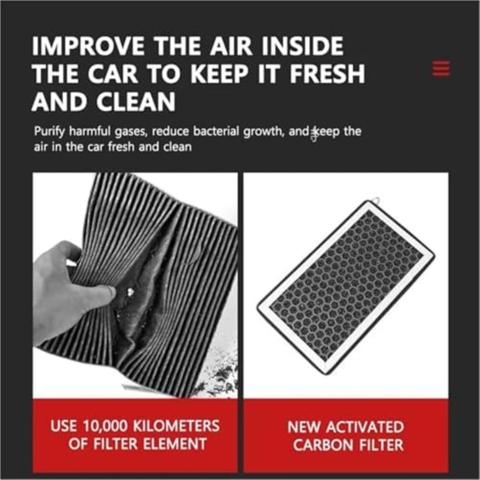 Filtr kabinowy z węglem aktywnym Filtr kabinowy z węglem aktywnym 2 szt./4 Powietrza, do akcesoriów samochodowych Model Y 3 Hepa Material(BLACK 4pcs)